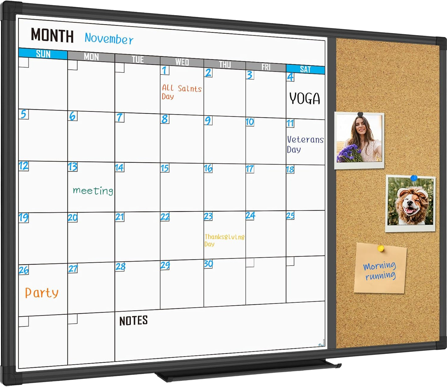 XBoard Dry Erase Calendar Whiteboard 28 X 20 - Combo White Board Calendar Monthly, Magnetic White Board + Corkboard with Black Aluminum Frame - Lumora Desk