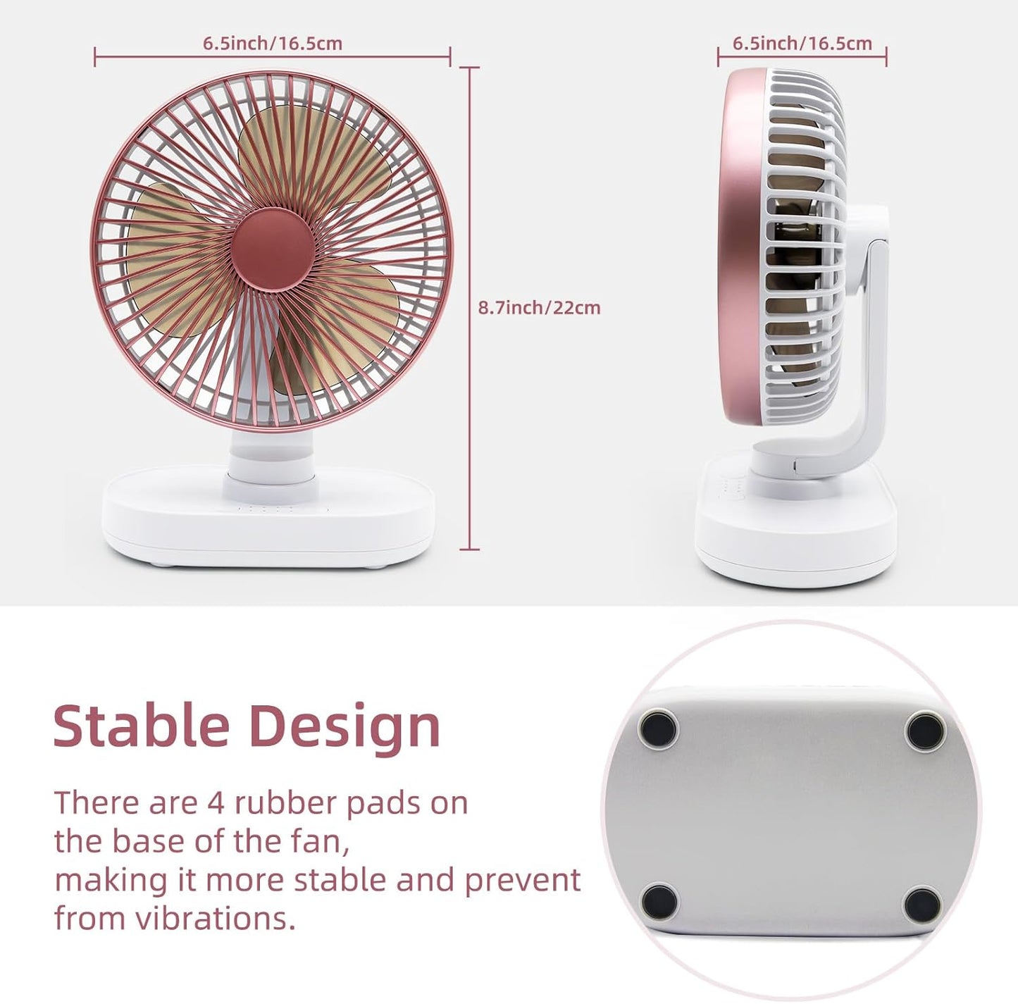 Small Oscillating Fan for Bedroom, 4000mAh Battery Powered Rechargeable Fan, 90° Vertical Manual and 120° Oscillating Desk Fan, 4 Speeds Air Circulator Fans, Quiet Table Fans for Home Office Travel