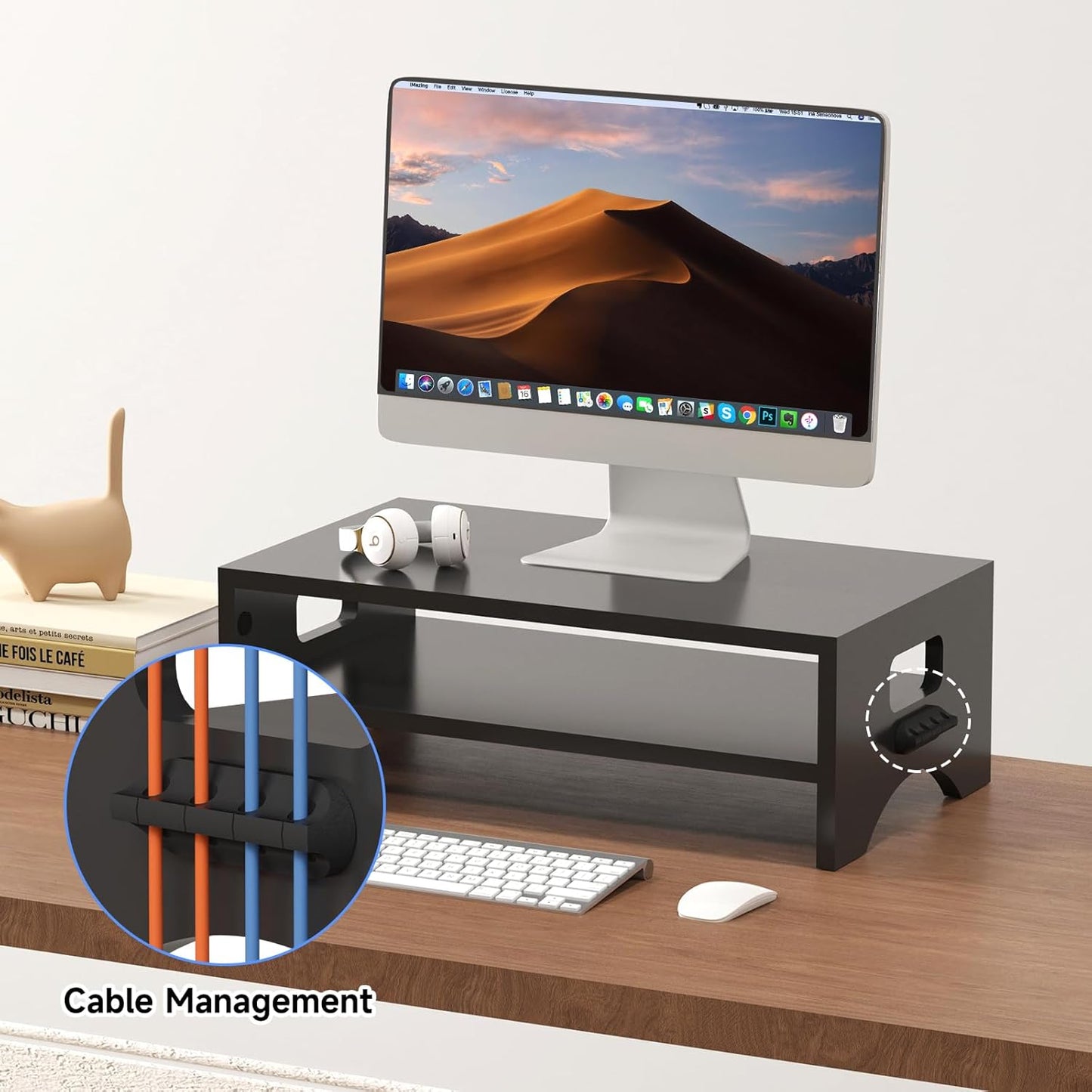 Pholiten Monitor Stand Riser, Desktop Stand, Computer Stand, Ergonomic Design, Two-Level Design, Desktop Organization, Keyboard Smartphone Storage, Printer Stand, Display Stand, 16.5 x 9.3 x 5.6