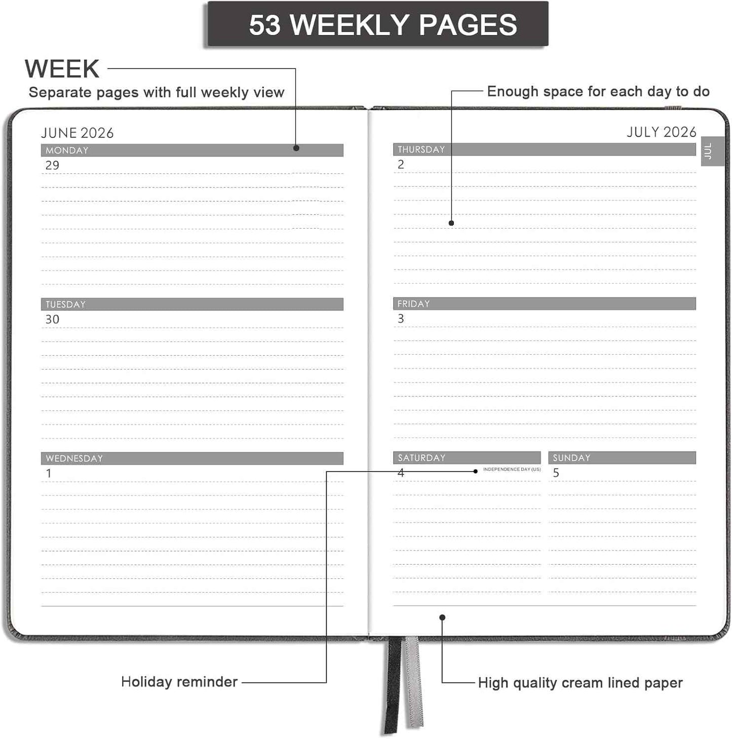 Planner 2026-2027 - 2026-2027 Planner Weekly and Monthly, Jul. 2026 - Jun. 2027, 5.75" x 8.25", Leather Planners with Thick Paper, Hardcover, Pen Loop, Back Pocket with Notes Pages - Grey