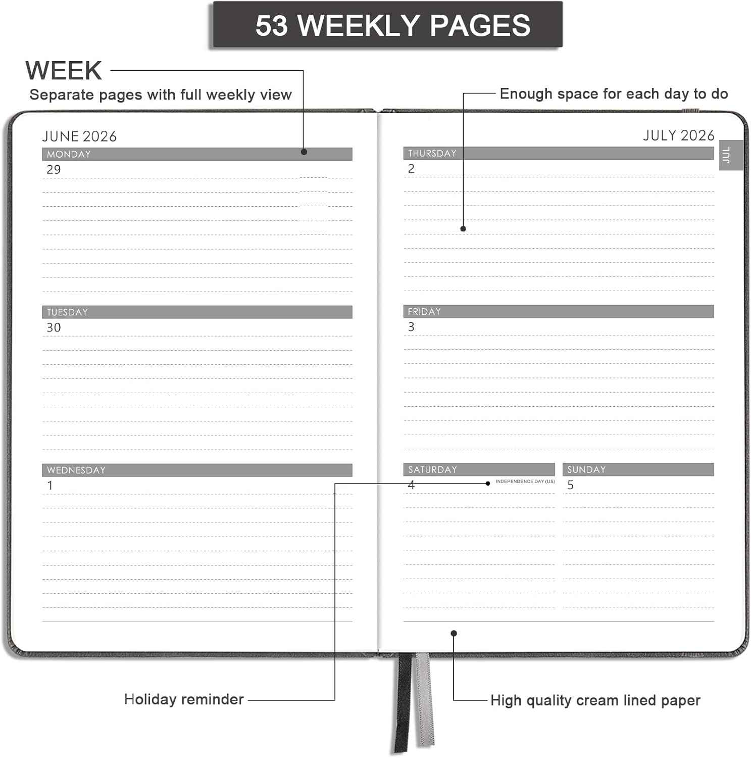 Planner 2026-2027 - 2026-2027 Planner Weekly and Monthly, Jul. 2026 - Jun. 2027, 5.75" x 8.25", Leather Planners with Thick Paper, Hardcover, Pen Loop, Back Pocket with Notes Pages - Grey
