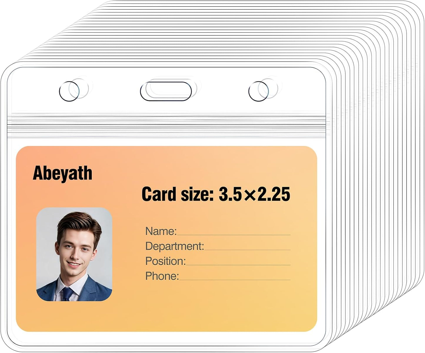 50 Pack Extra Thick ID Card Name Badge Holder Heavy Duty Waterproof Clear Plastic PVC Horizontal Sleeve Pocket Resealable
