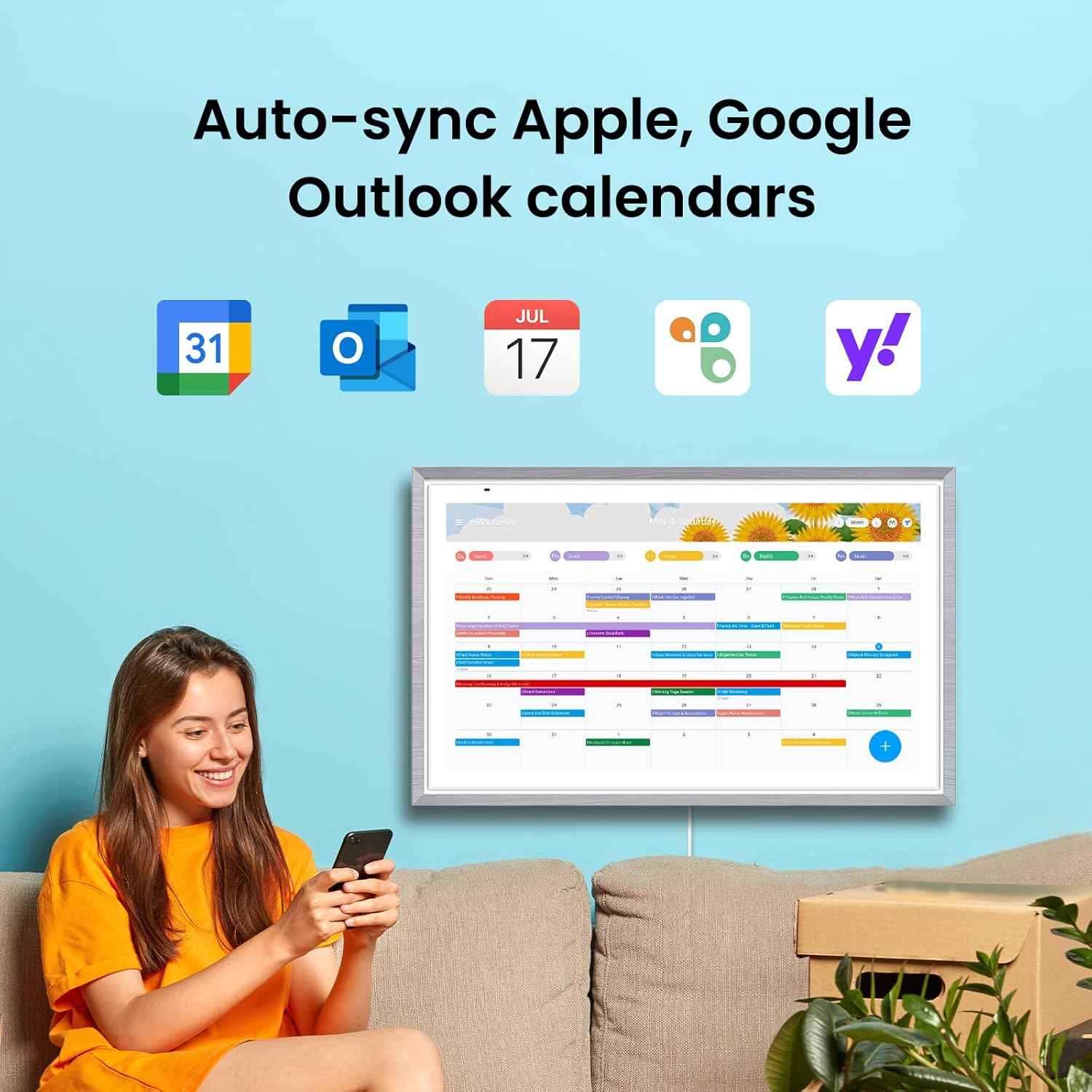 Apolosign 27-inch Digital Calendar : Dual Mode Smart Wall Planner, No Subscription, Install Apps, Sync Calendars, Electronic Touchscreen Interactive Display for Family Schedules, Chore Chart - with Stand (Gray)