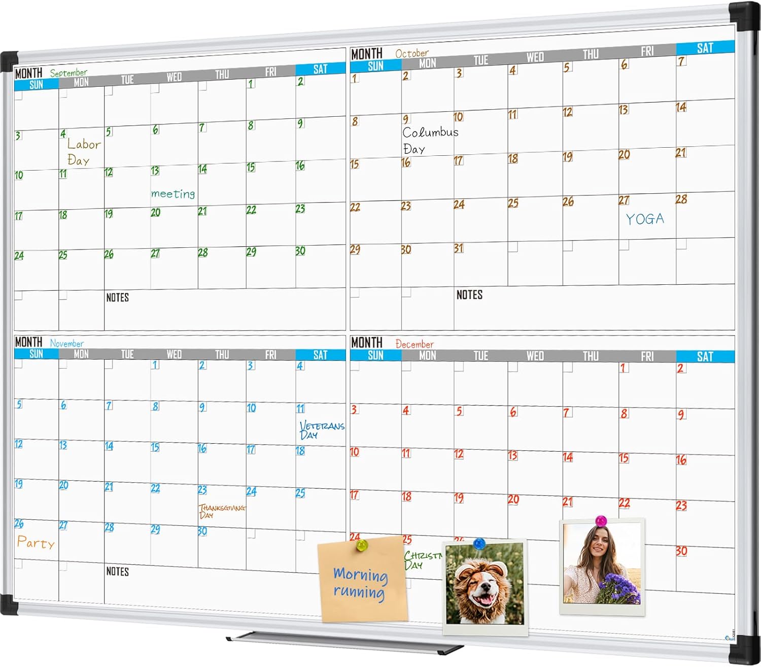 XBoard Magnetic Calendar Whiteboard 48" x 36" - 4 Month Colorful Calendar Dry Erase Board for Monthly Planning, Silver Aluminium Framed - Lumora Desk