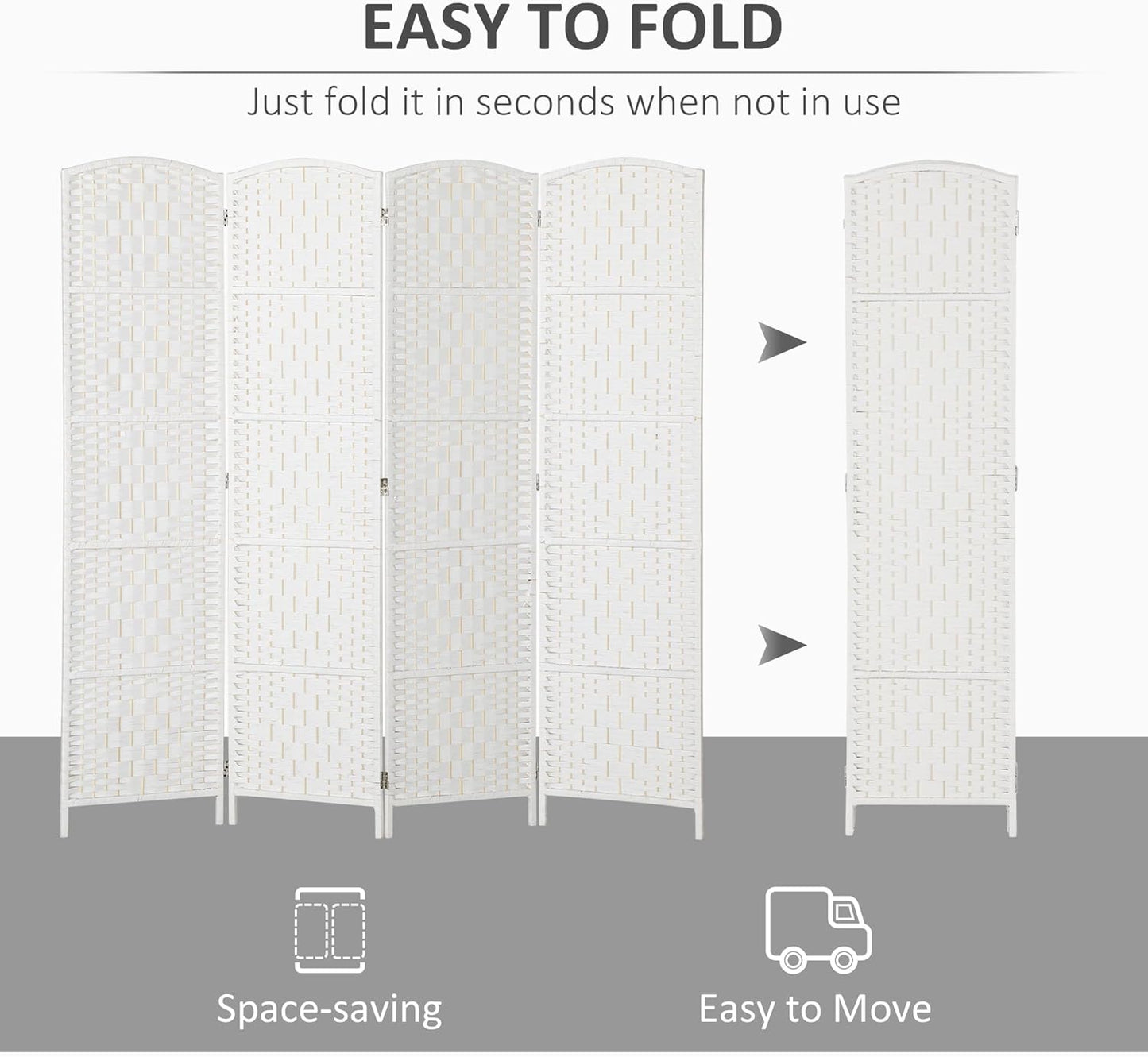 HOMCOM Room Divider, 4 Panel Folding Privacy Screen, 6FT Tall Portable Wicker Weave Partition Wall Divider for Bedroom, Home Office, White - Lumora Desk