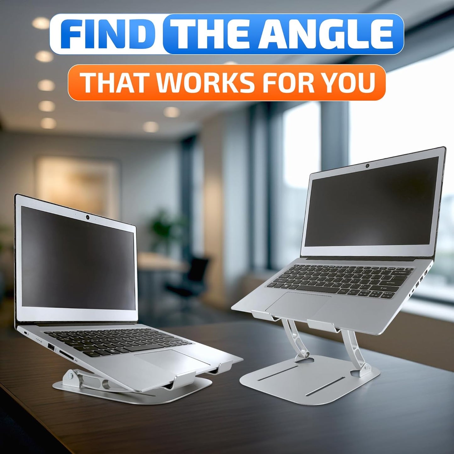 Laptop Stands Height & Angle Adjustable Computer Stand for Laptop -Portable Computer Holder for Desk with Ventilation Slots for Enhanced Airflow - Adjustable Laptop Stands for Desk with Silicone Pads