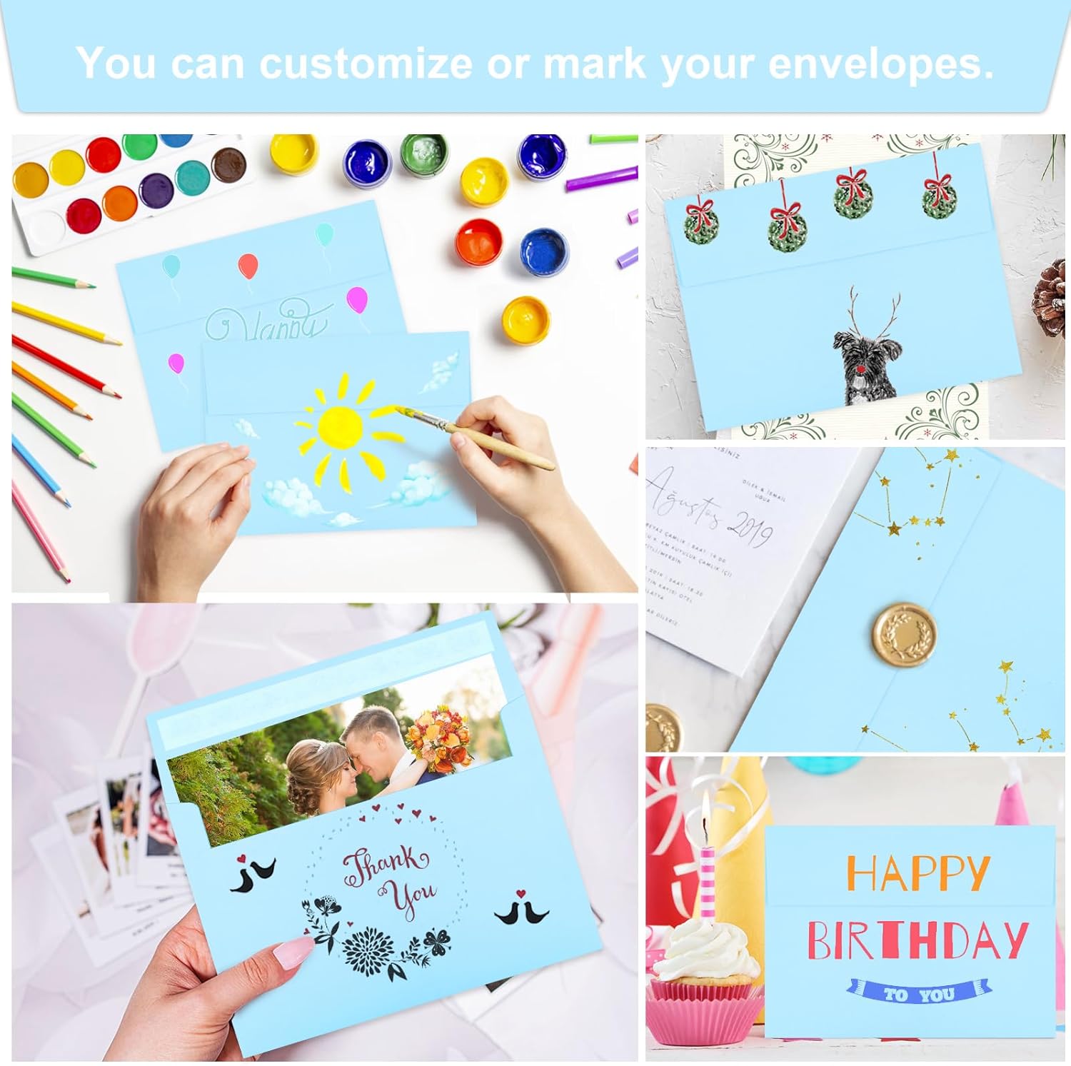 Joyberg 50 Pack Blue 5x7 Envelopes - Self Seal for Weddings, Invitations, Photos & Greeting Cards - Lumora Desk