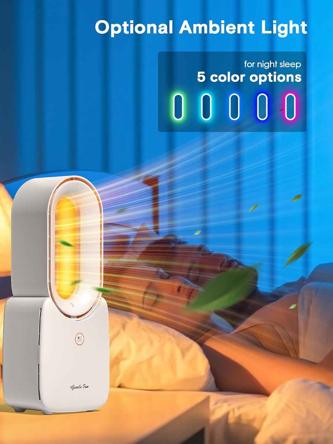 let'me Desk Fan, Portable Bladeless Fan 11.8 inch Small Personal Cooling Fan with 5 Colors Touch Control LED Light, Quiet Table Fan for Office, Home, Bedroom