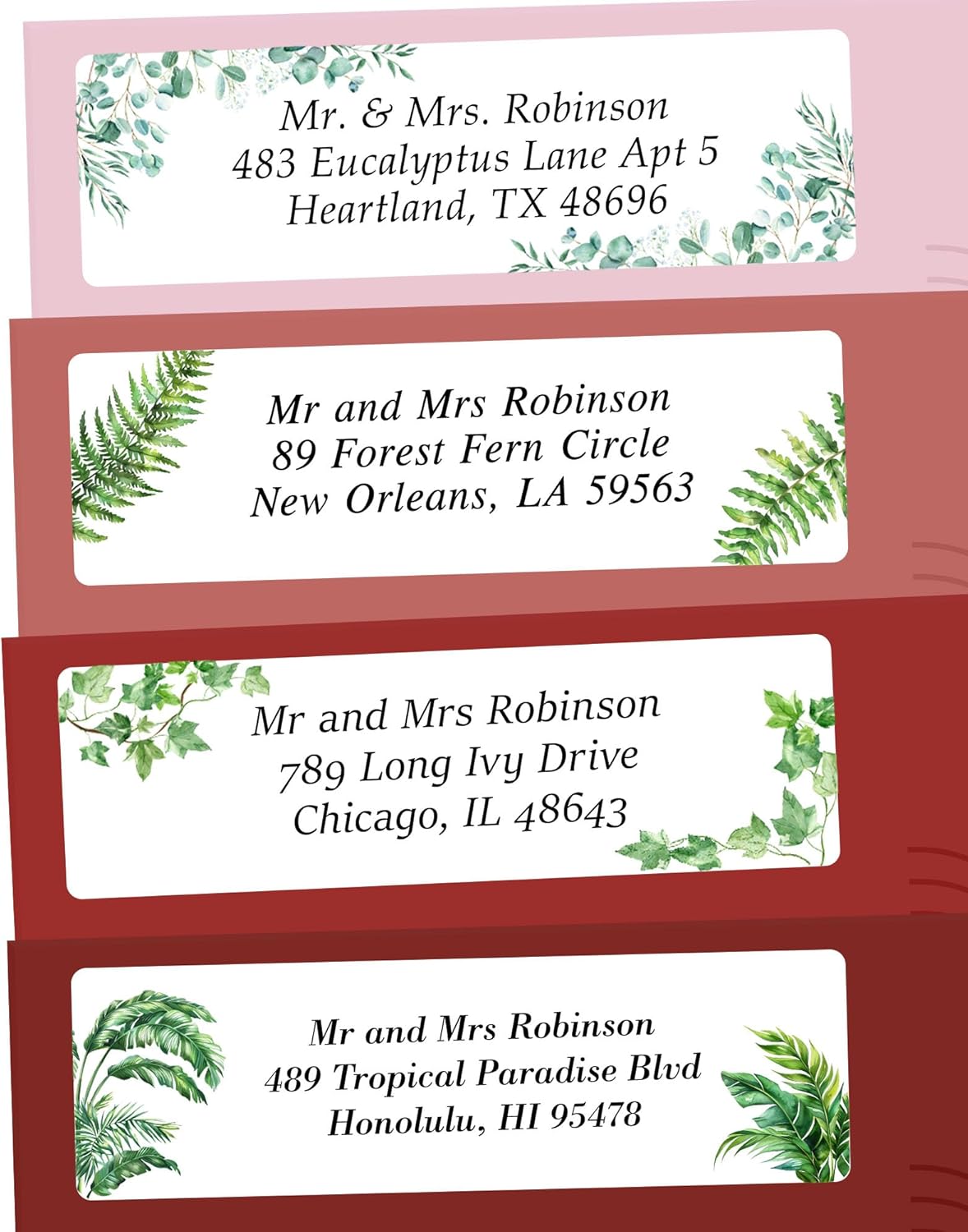 Personalized Return Address Labels Greenery - High Gloss Custom Mailing Labels on Sheets - Self-Adhesive Return Stickers for Envelopes with Crisp Printing Design (50-1000) - Lumora Desk
