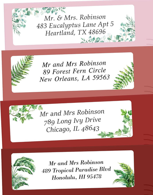Personalized Return Address Labels Greenery - High Gloss Custom Mailing Labels on Sheets - Self-Adhesive Return Stickers for Envelopes with Crisp Printing Design (50-1000) - Lumora Desk