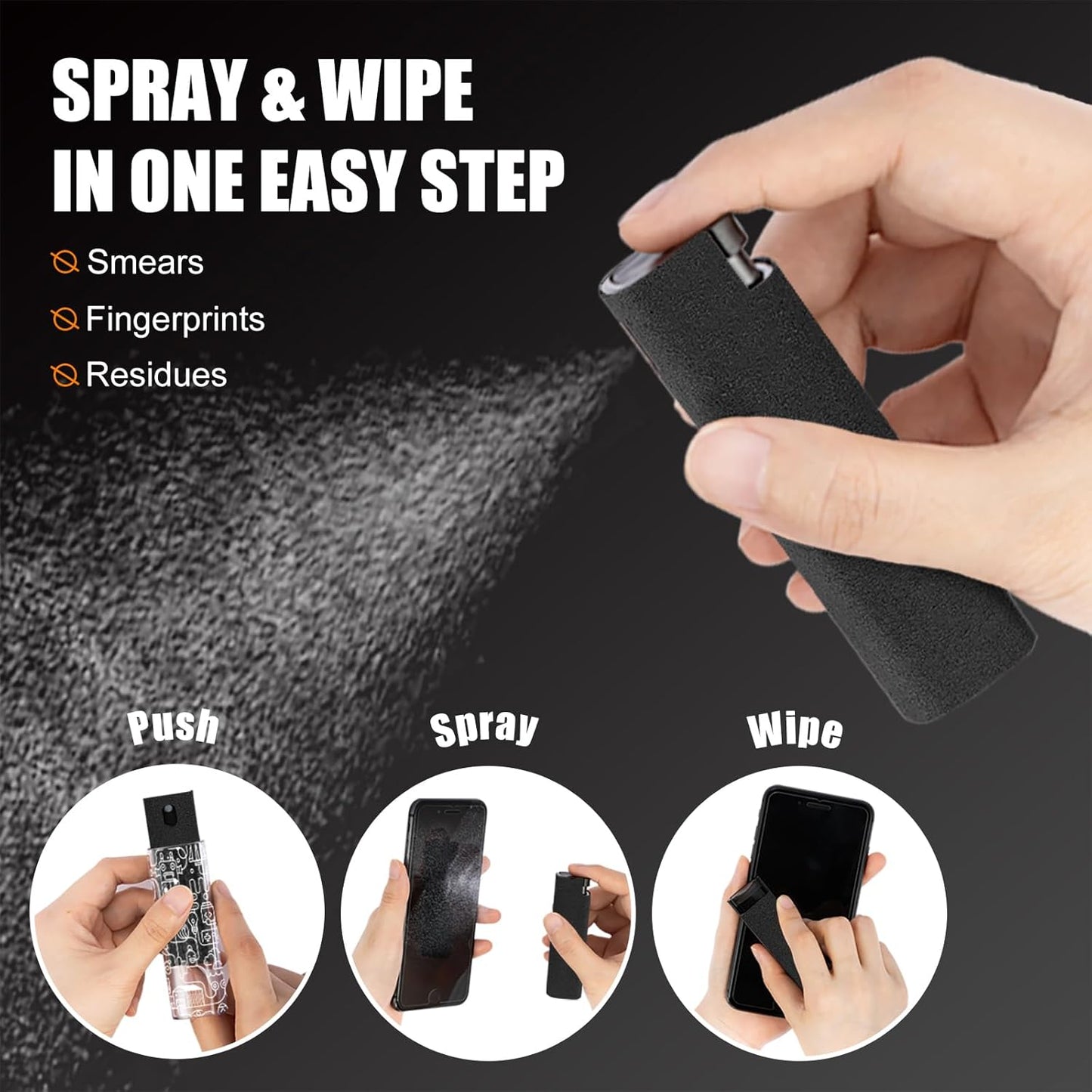 walrfid 2 Pack Car Screen Cleaner, Computer Screen Cleaner Spray and Wipe, Laptop Cleaning Mist Kit for Electronic iPad, iPhone, Phone, MacBook, TV, Monitor, Tablet Display, with Graffiti Case, Black