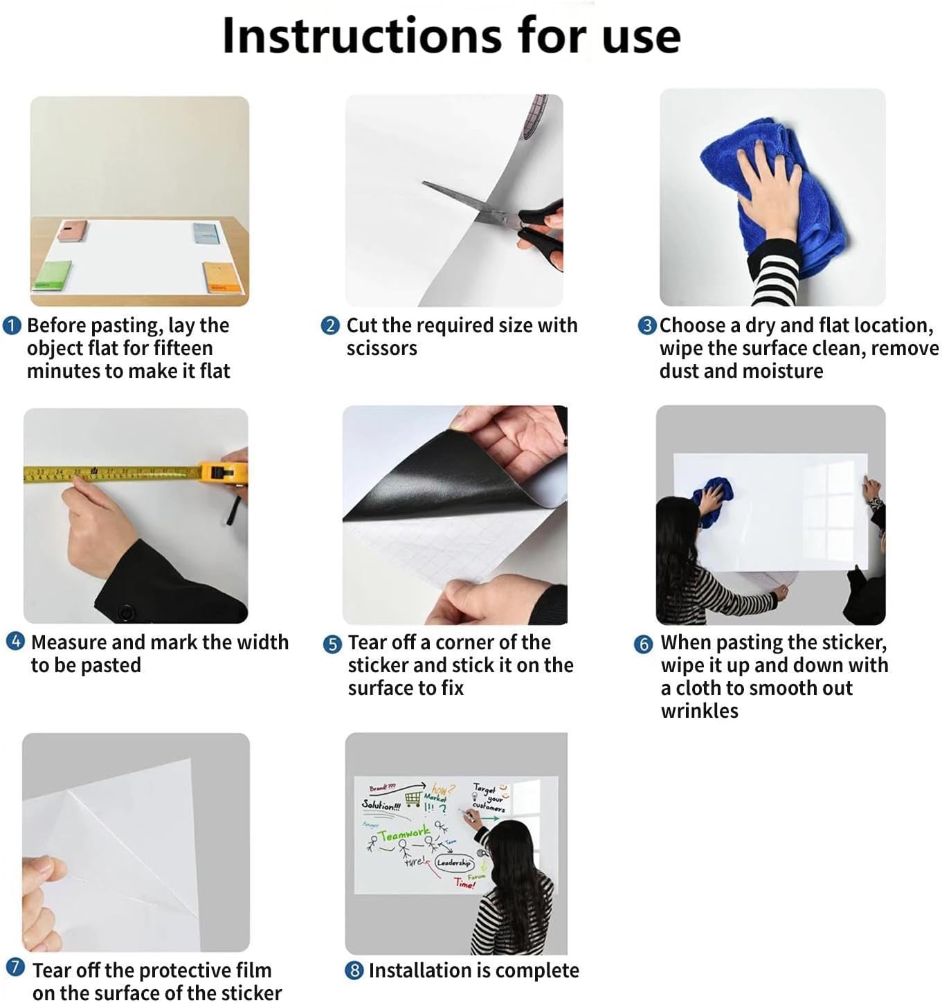 Magnetic Whiteboard Contact Paper, 12" x 18" Stick on Magnetic Dry Erase White Board Sticker on Wall, Easy to Write for Drawing, School, Office, Kitchen Fridge