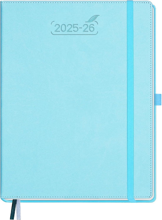 BEZEND Planner 2025-2026 Weekly and Monthly, 8.5" x 11" Academic Calendar (Jul 25-Dec 26) Vertical Daily Appointment with Hourly Timeslot & Monthly Tab, PU Leather Hardcover - Sky Blue