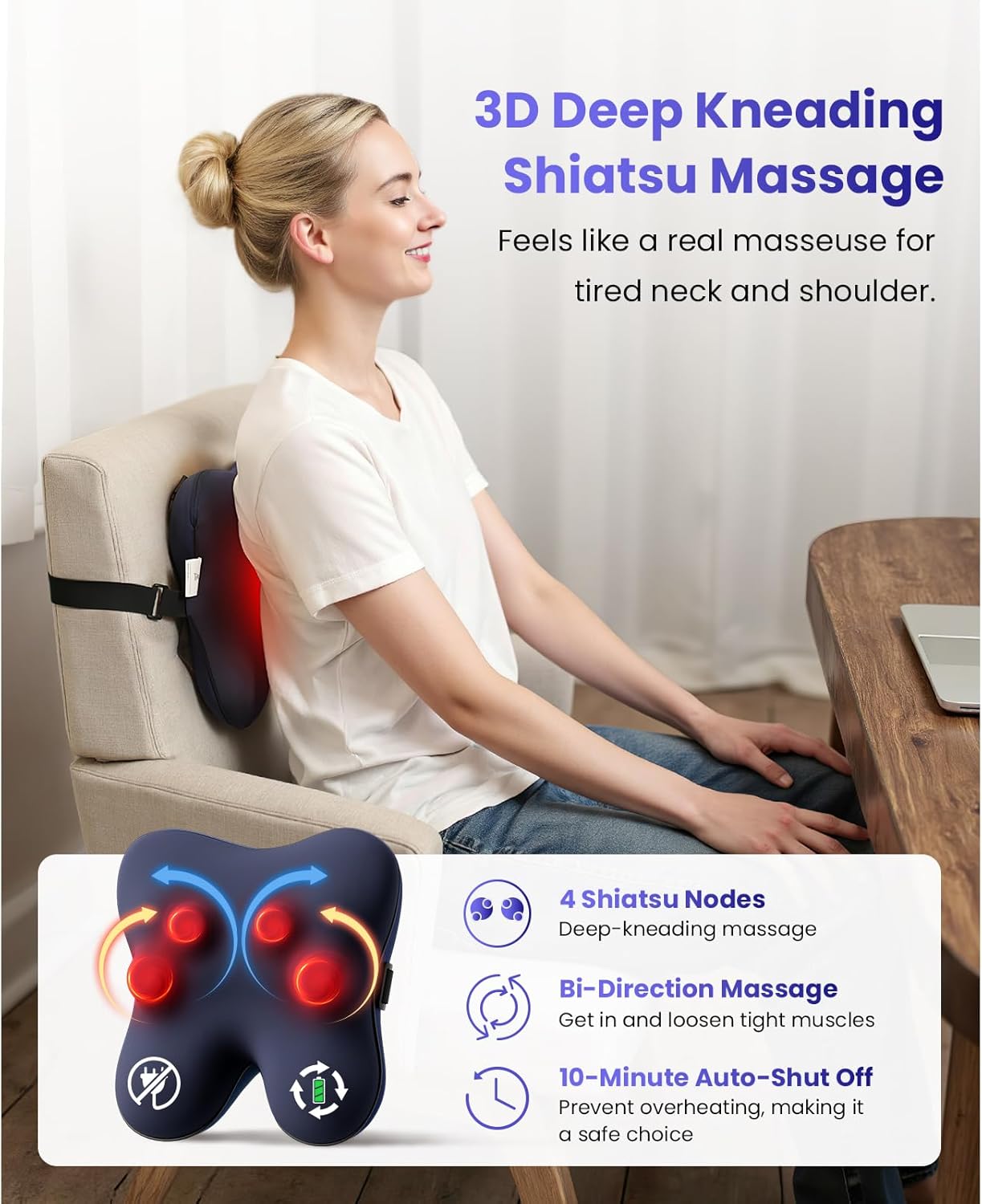 BOB AND BRAD Cordless Back Massager with Heat FSA Eligible HSA, Shiatsu Back Massager for Pain Relief Deep Tissue, 3D Kneading Massage Pillow for Pain Relief, Soothing Full-Body Relief for Family