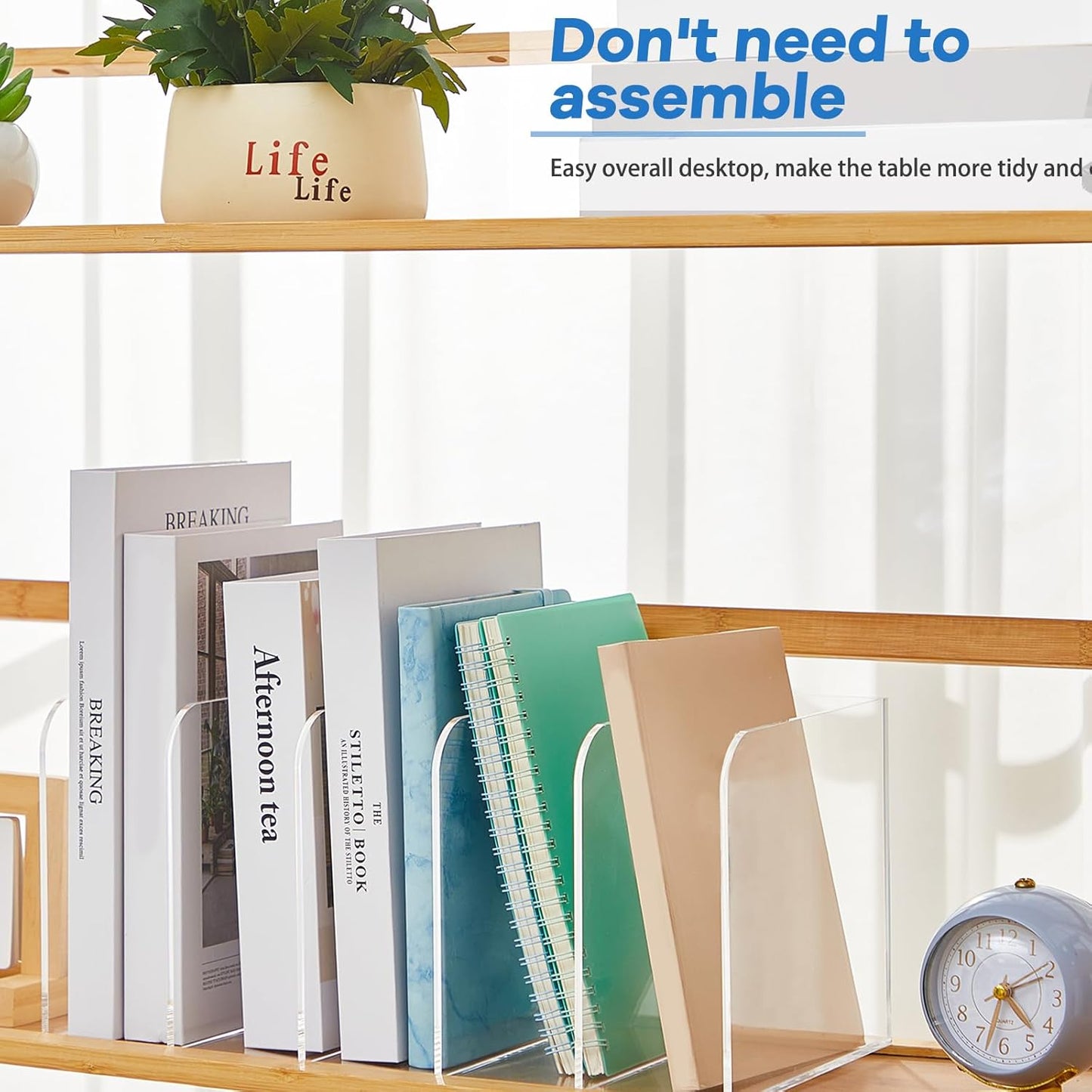 Suzile Clear Acrylic Magazine File Holder with Vertical Compartments Desk Organizer Book Rack for Desk Sorter Paper Folder Office Accessories(Clear,14.2 x 7.2 x 6.5 Inch)