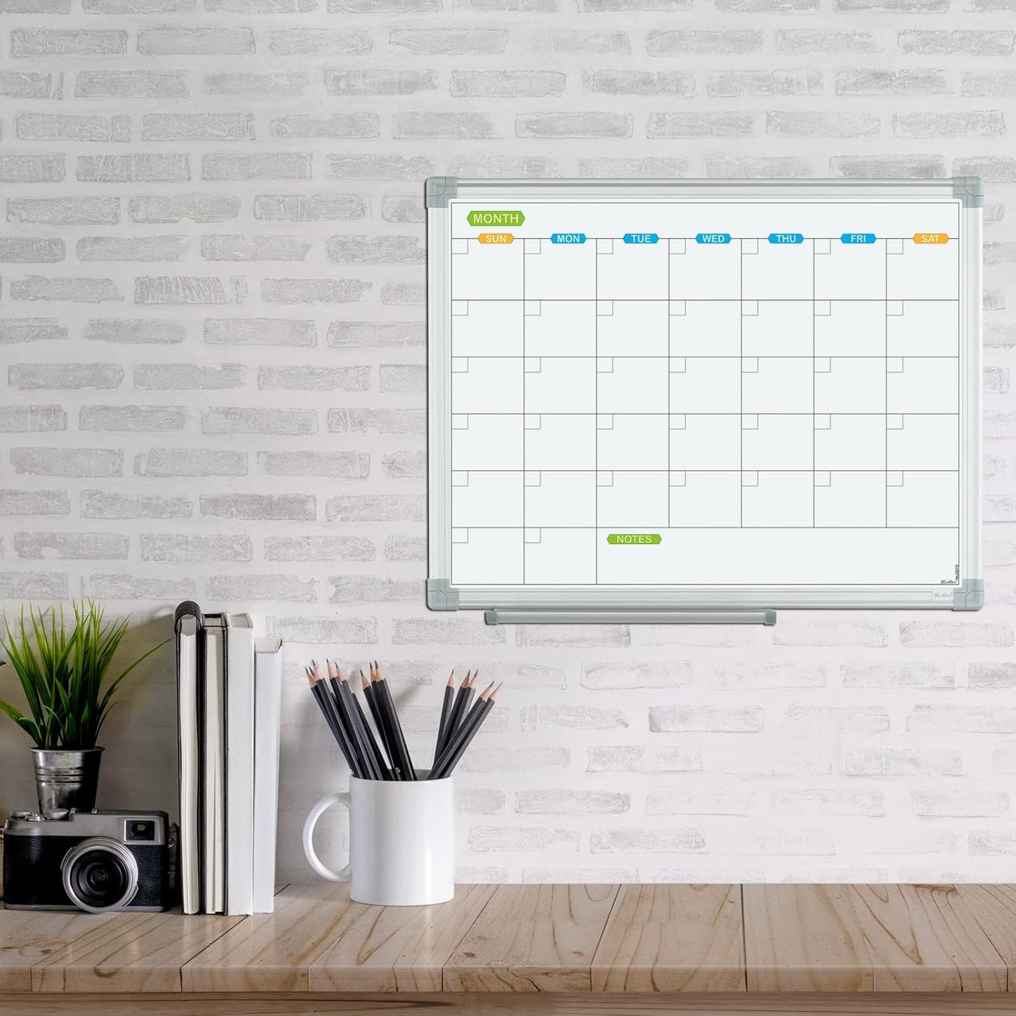 JILoffice Monthly Dry Erase Calendar Whiteboard 15 x 12 Inch, Double Sided Hanging Dry Erase Board/Calendar Board, Silver Aluminum Frame Portable Board for Office Home and School - Lumora Desk