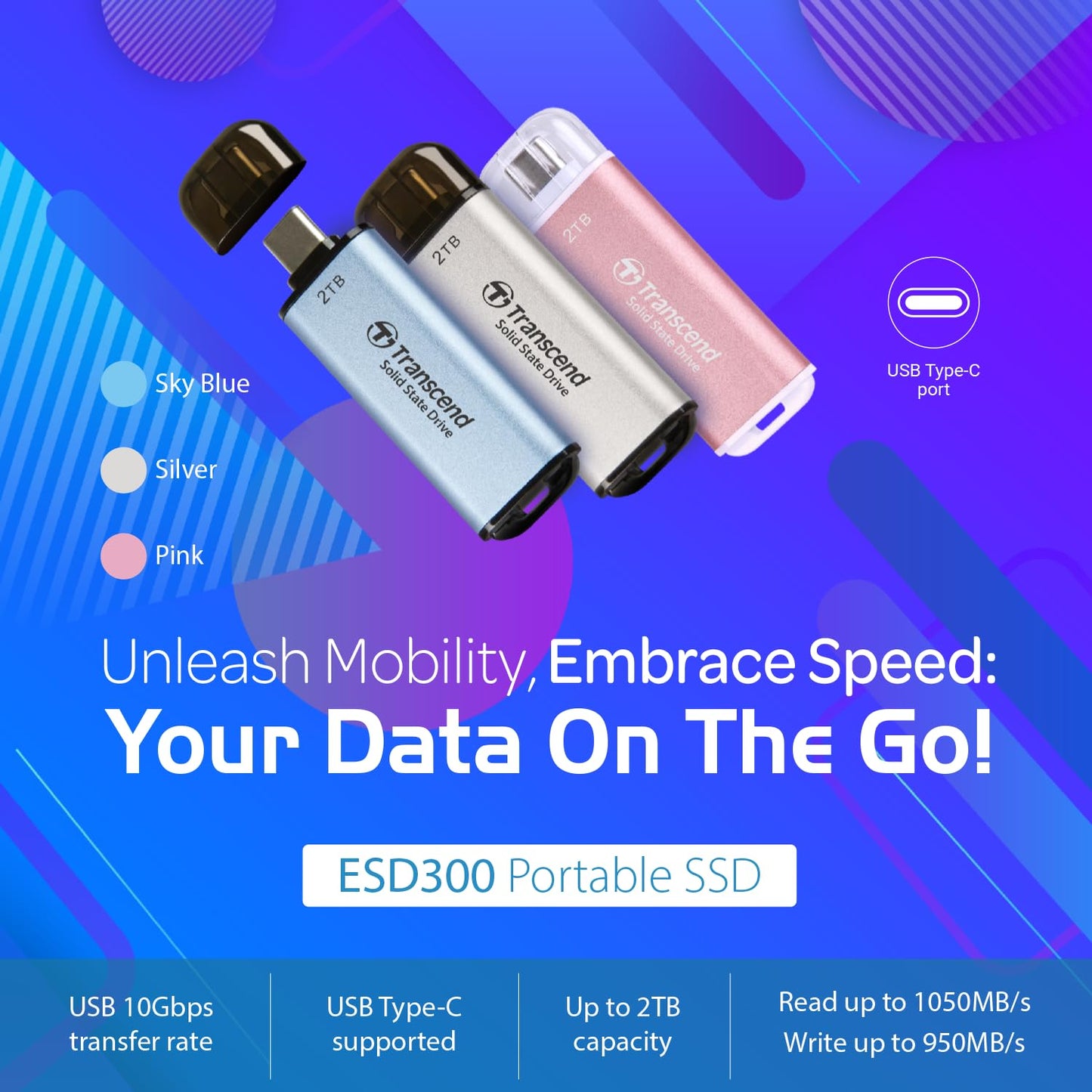 Transcend 512GB External SSD, USB 3.2 Gen2, Up to 1,050MB/s, Portable SSD with Type C, for Steam Deck, ROG Ally, MSI Claw, Windows & Mac, iPhone, iPad, Android, PS5, Xbox, Smart TV, Pink