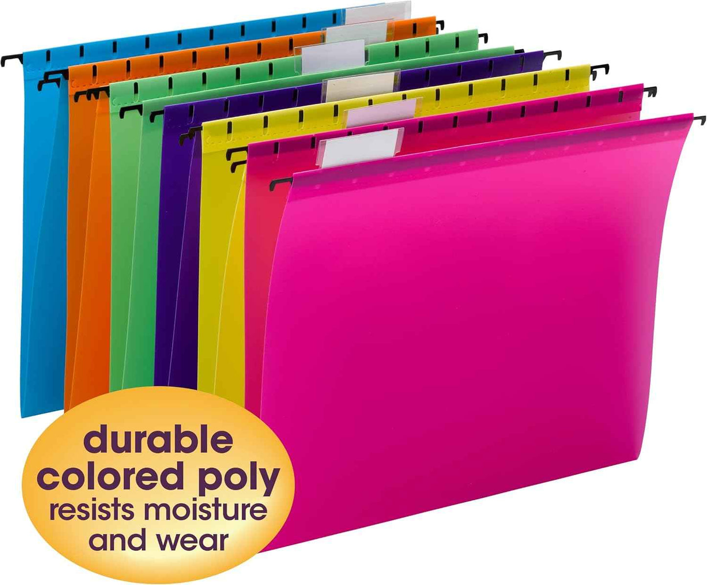 Smead Poly Plastic Hanging File Folders for Documents with Tabs, Letter Size, 0.5 Inch Expansion, File Cabinet Organizer for Filing Cabinets, Assorted Bright Colors, 12 Pack, Office Supplies (64030)