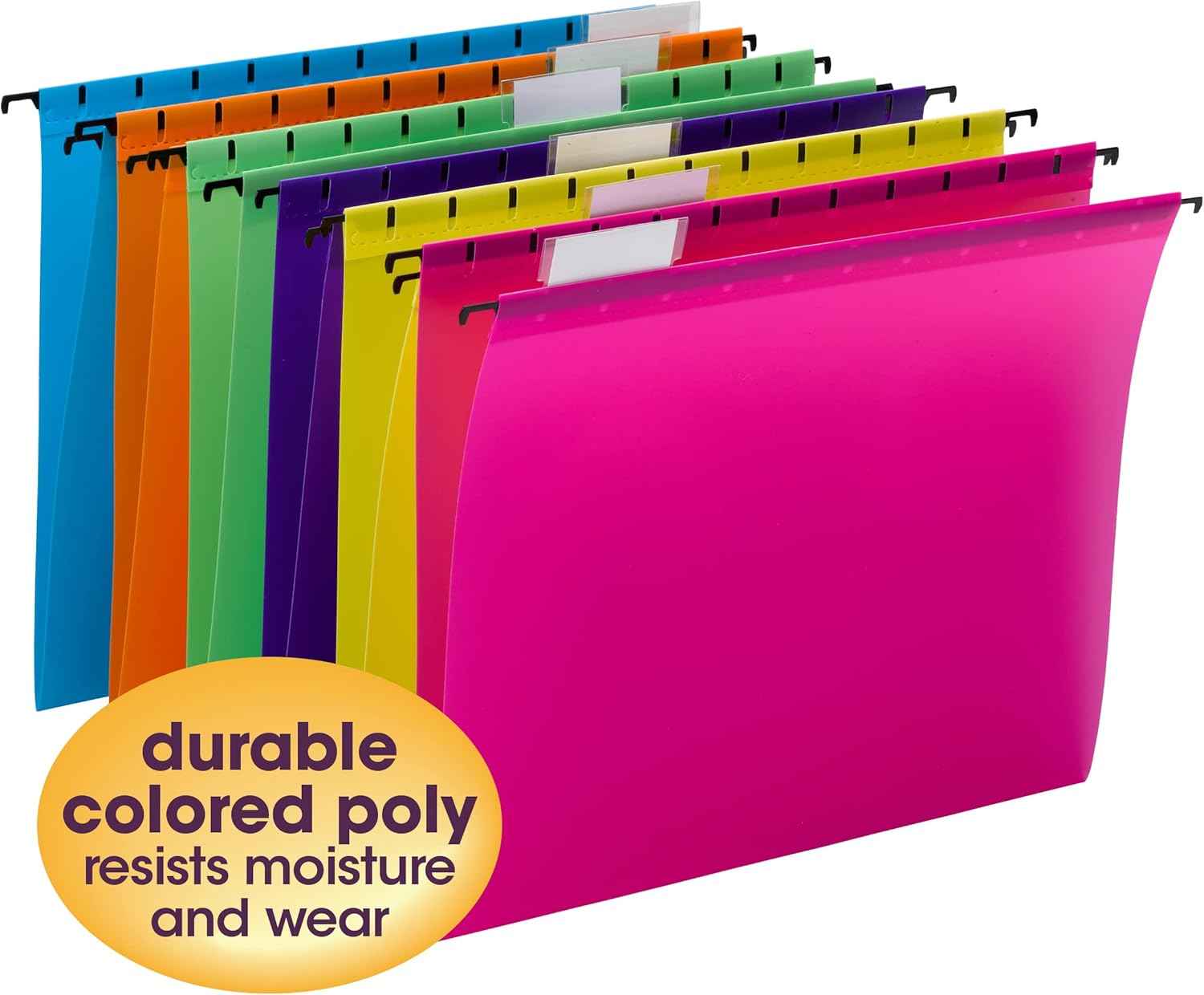 Smead Poly Plastic Hanging File Folders for Documents with Tabs, Letter Size, 0.5 Inch Expansion, File Cabinet Organizer for Filing Cabinets, Assorted Bright Colors, 12 Pack, Office Supplies (64030)