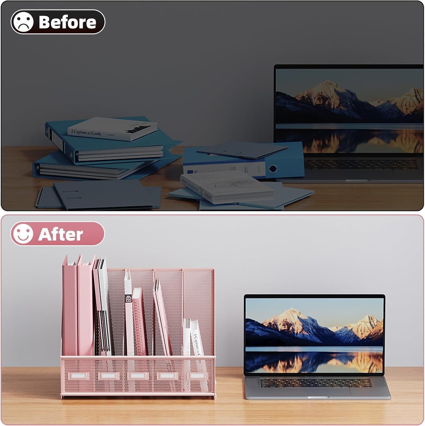 Marbrasse File Organizer for Desk,Desk File Organizer with 5 Vertical Compartments Mesh Magazine File Holder for Office School