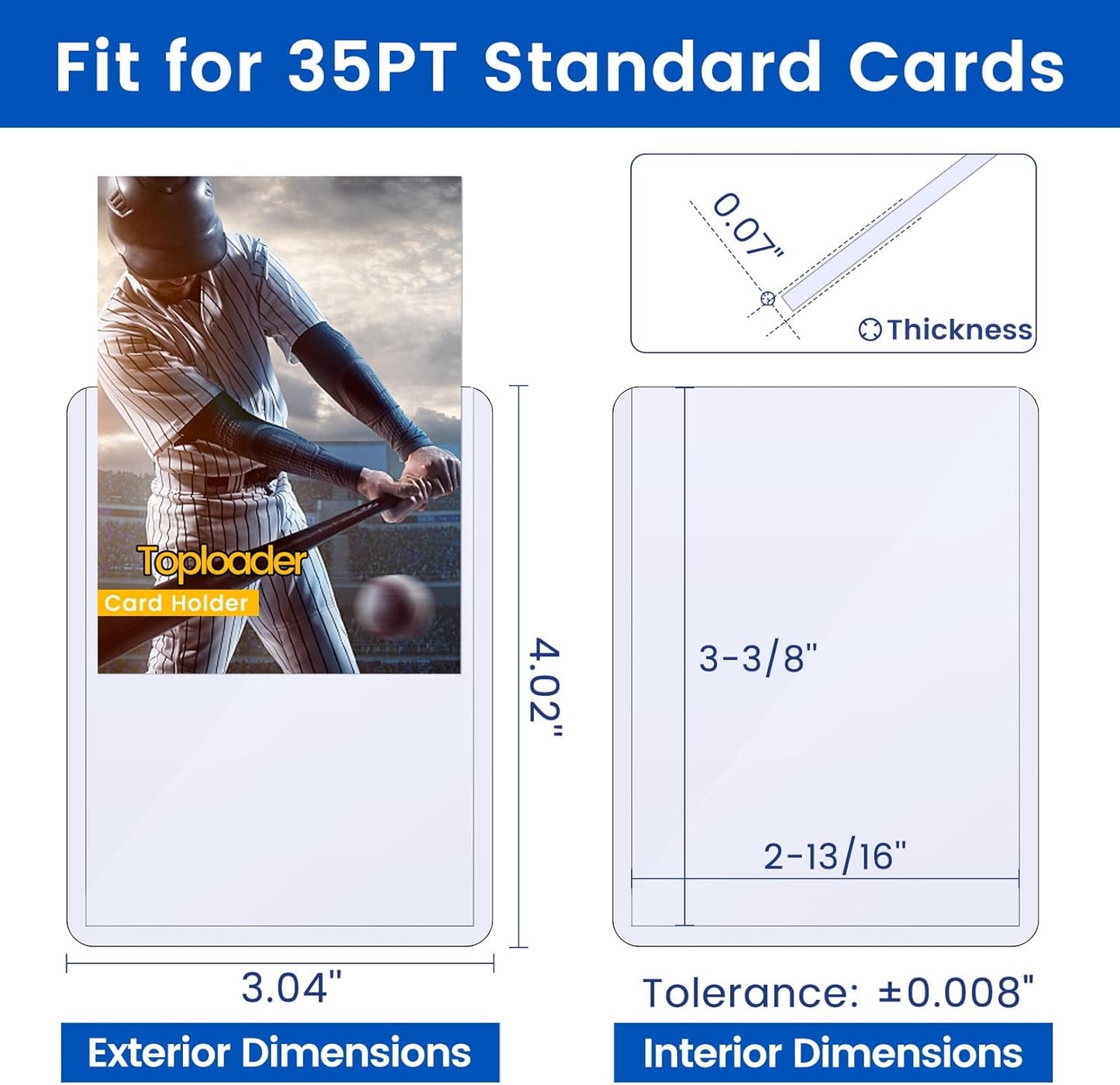 18 Count Topload Card Holder, Sooez 35PT Topload Card Protector, 3" x 4" Hard Plastic Card Sleeves, Baseball Card Protector, Rigid Toploading Card Case for Collectible Trading Sports Cards