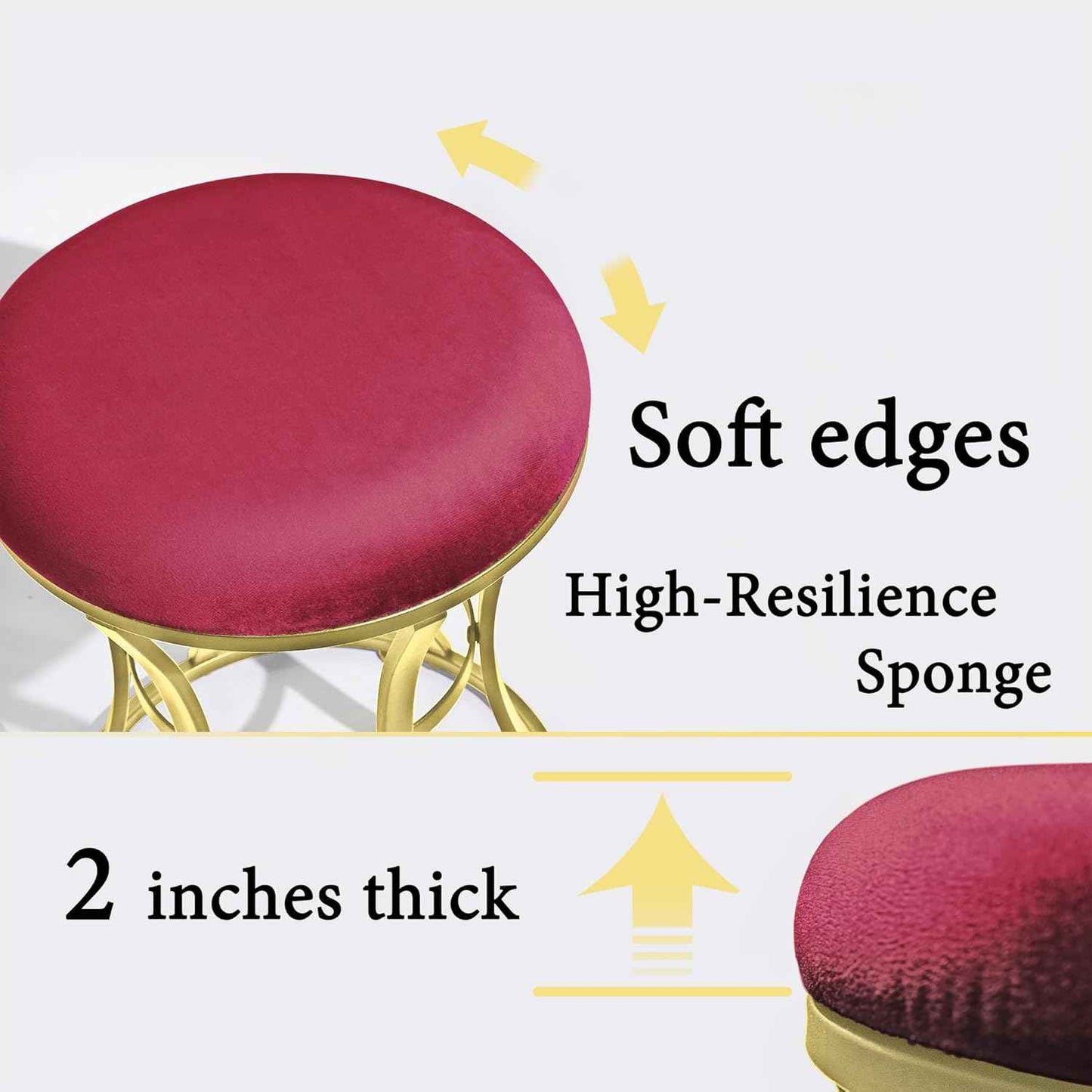 Velvet Round Vanity Stool,Red Velvet Footrest Ottoman Foot Stool Seat with Golden Metal Legs,Makeup Chair for Bathroom Vanity,Bedroom,Living Room