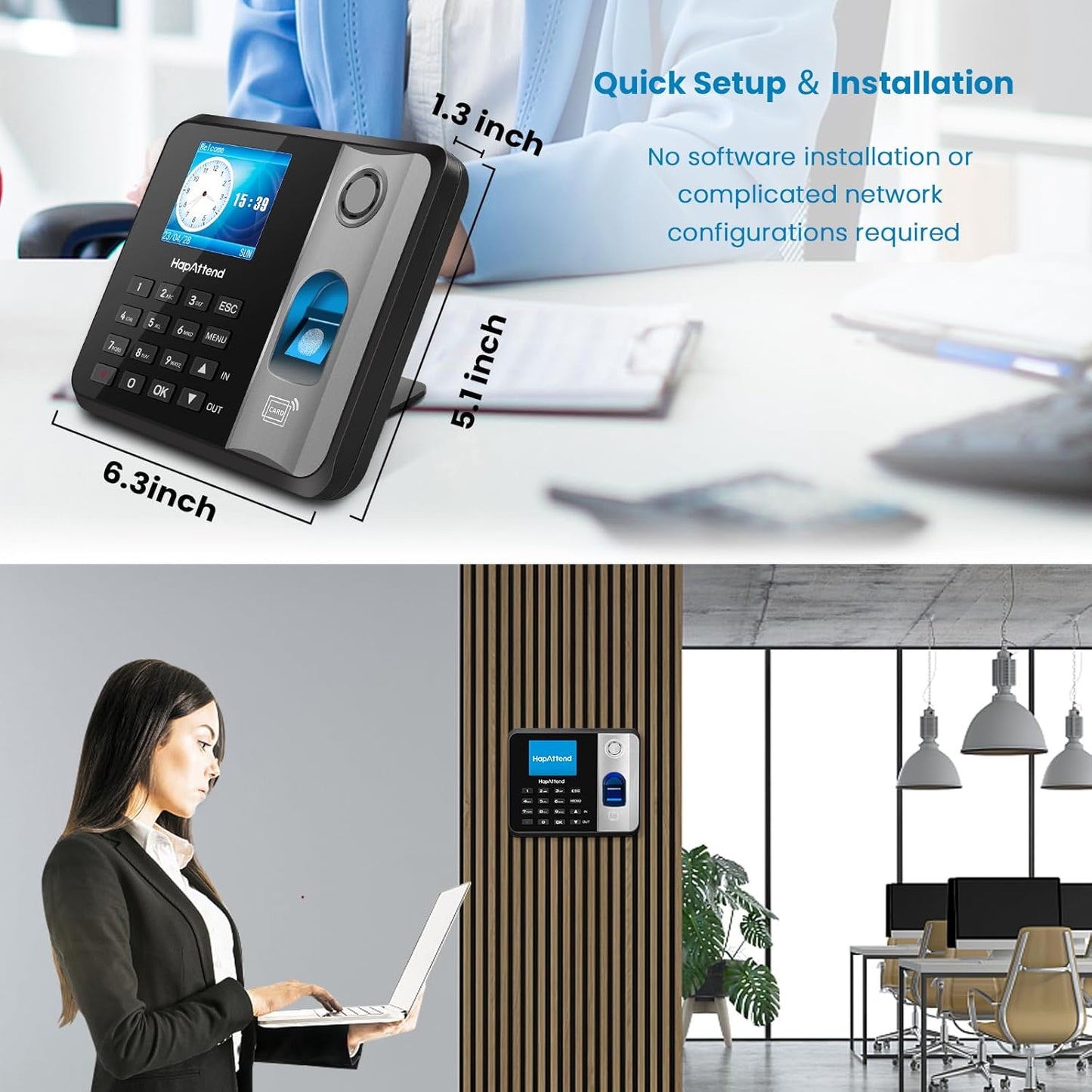Time Clock - Fingerprint Time Clocks for Employees Small Business Automatic Calculate Hours, No WiFi H1 Standalone Biometric Clock in Machine for Employees with 5 RFID Cards (0 Monthly Fees)