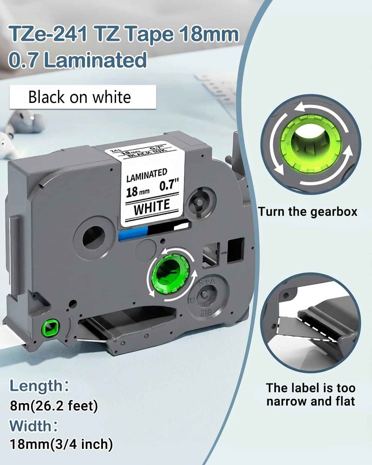 18mm Label Tape Replacement for TZe Tape 18mm 0.7’’ Laminated White Brother P-Touch Label Maker Tape 3/4’’ Compatible with Ptouch PTD400 PT-D410 PTD600 PTD610BT PTD400AD PT1880, 4-Pack