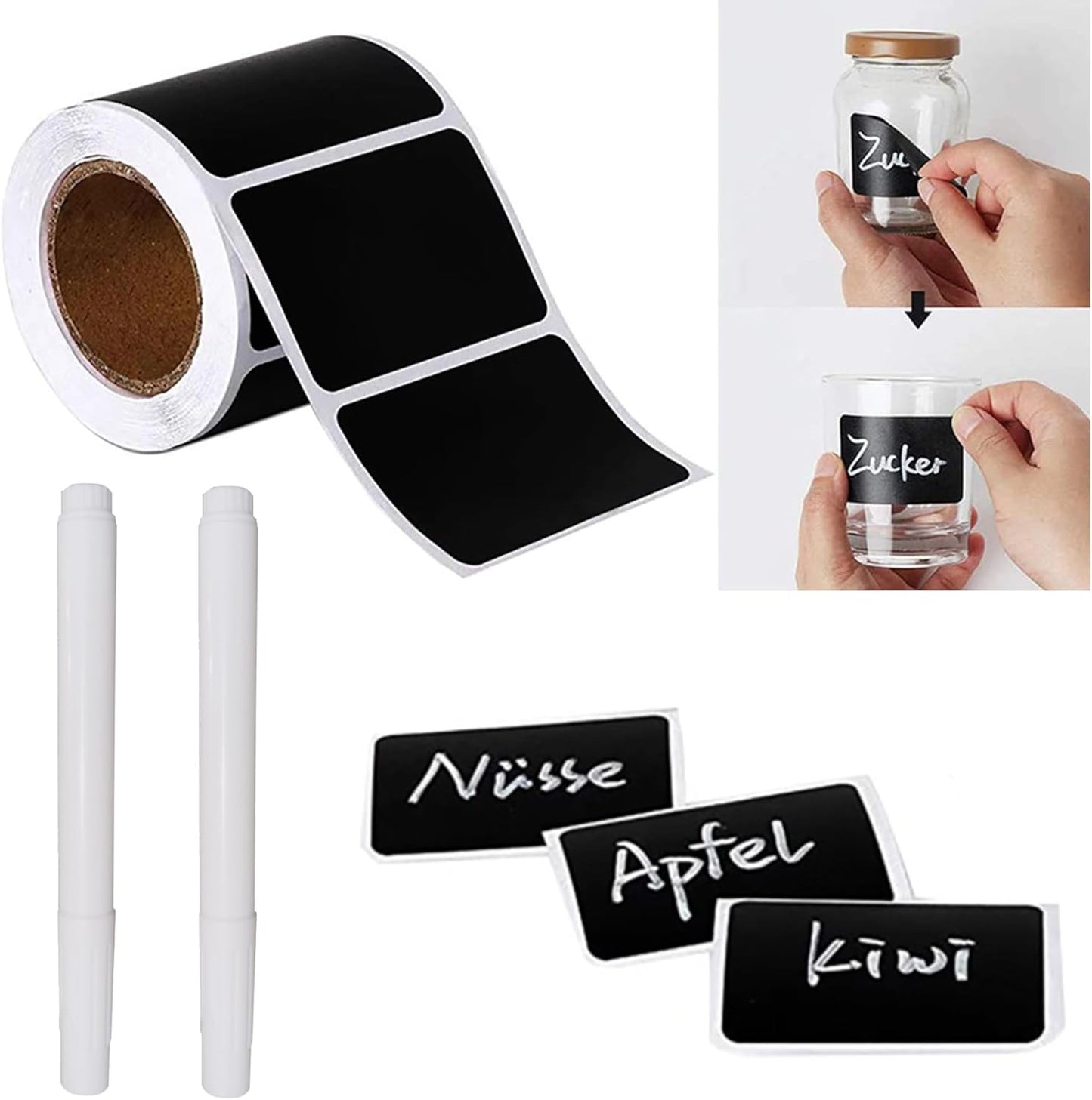 Chalkboard Labels 180 Pcs Waterproof Reusable Label for Food Containers Chalk Sticker Labels with 2 Liquid Chalk Markers for Mason Jars, Parties Decoration, Craft Rooms, Storage, Home, Kitchen