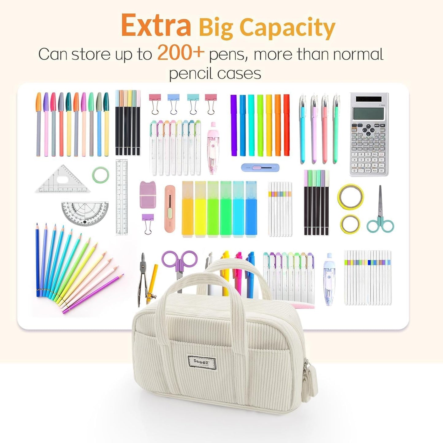 Sooez Large Pencil Case Pouch, Extra Big Pencil Bag with 5 Compartments, Pen Bag Wide Opening, Soft Corduroy Pencil Pouch Organizer with Zipper, Cute Aesthetic School Supplies for Teen Girls-Lilac