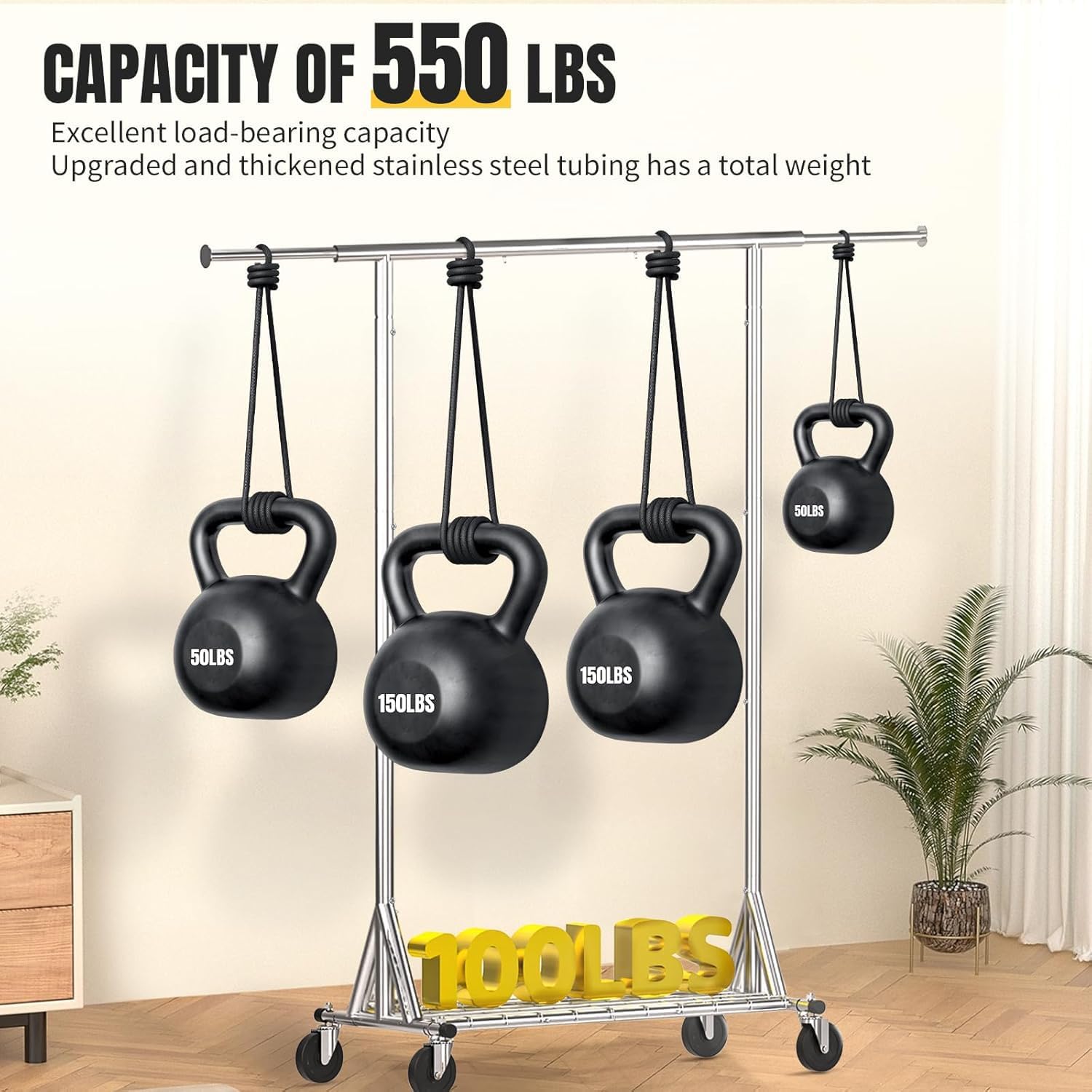 Clothing Garment Rack Capacity 550LBS Rolling Clothes Rack on Wheels - Heavy Duty Collapsible Commercial Storage Organizer - Mobile Clothes Rack with Multifunctional Design (Silver) - Lumora Desk