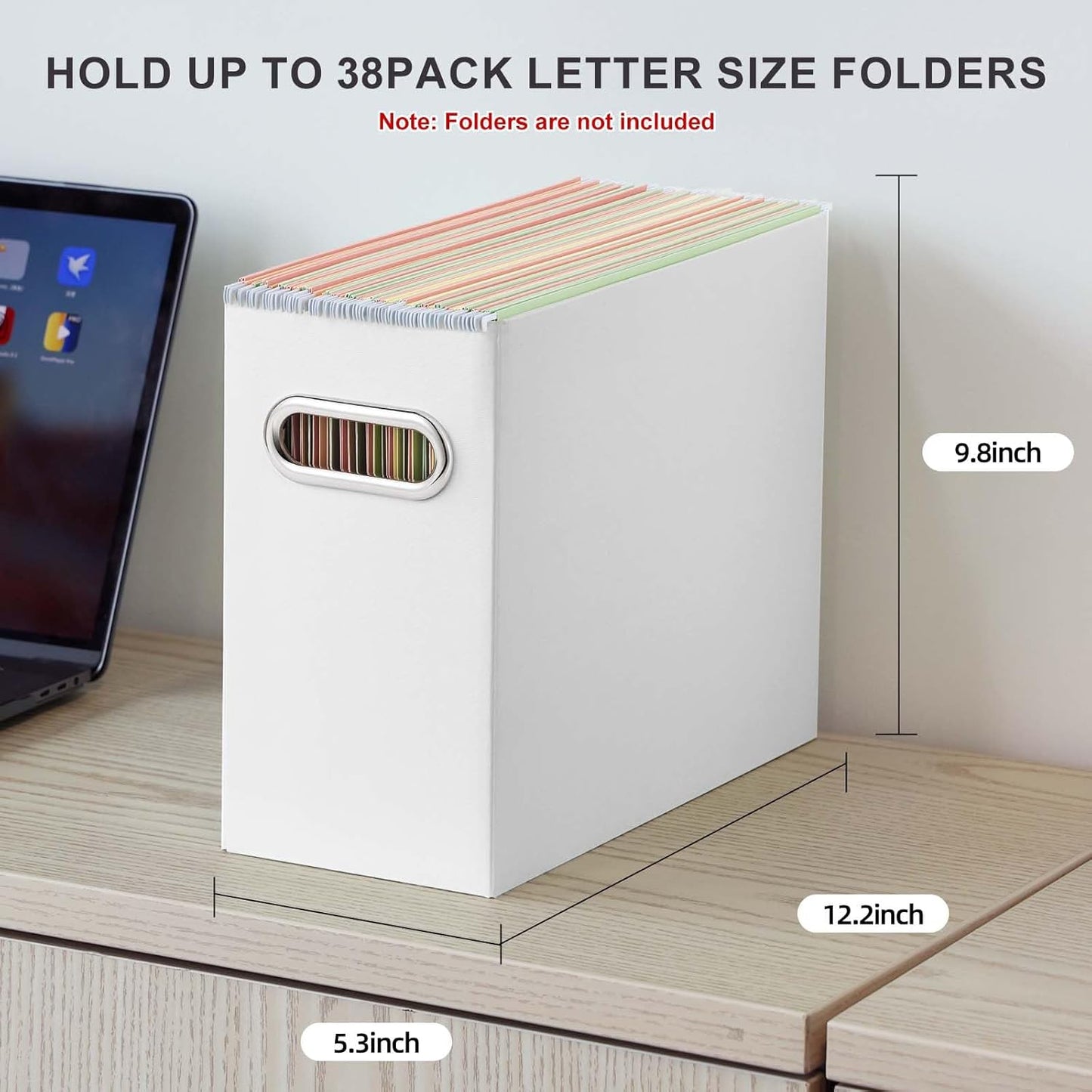 Oterri File Organizer, 1 Pack Small Storage Box, Cardboard File Folder Organizer, Collapsible File Box for Hanging File Folders Letter Size, Portable Filing Organizer with Handle (White)