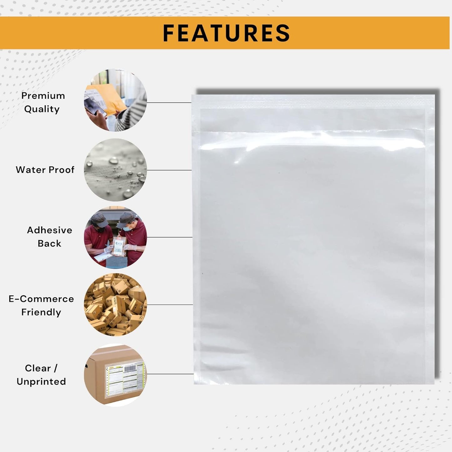 10,000 Pack 7"x10" Shipping Label Sleeves – Clear Self-Adhesive Packing Slip Pouches, Waterproof Packing List Envelopes – Ideal for Shipping Documents, Mailing Labels, Invoices & Packing Slips