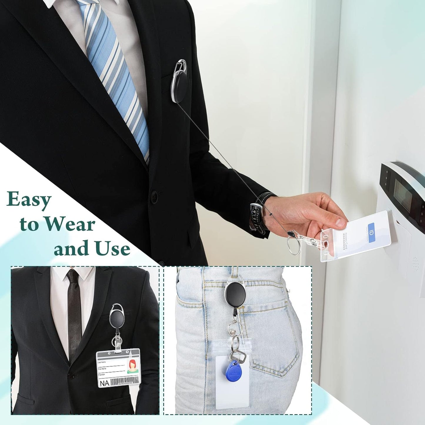 Laumoi Heavy Duty Retractable Badge Holder Reel with Belt Clip Keyring and Waterproof Vertical ID Card Holders for ID Name Card Keychain Badge(Black,60 Pack)