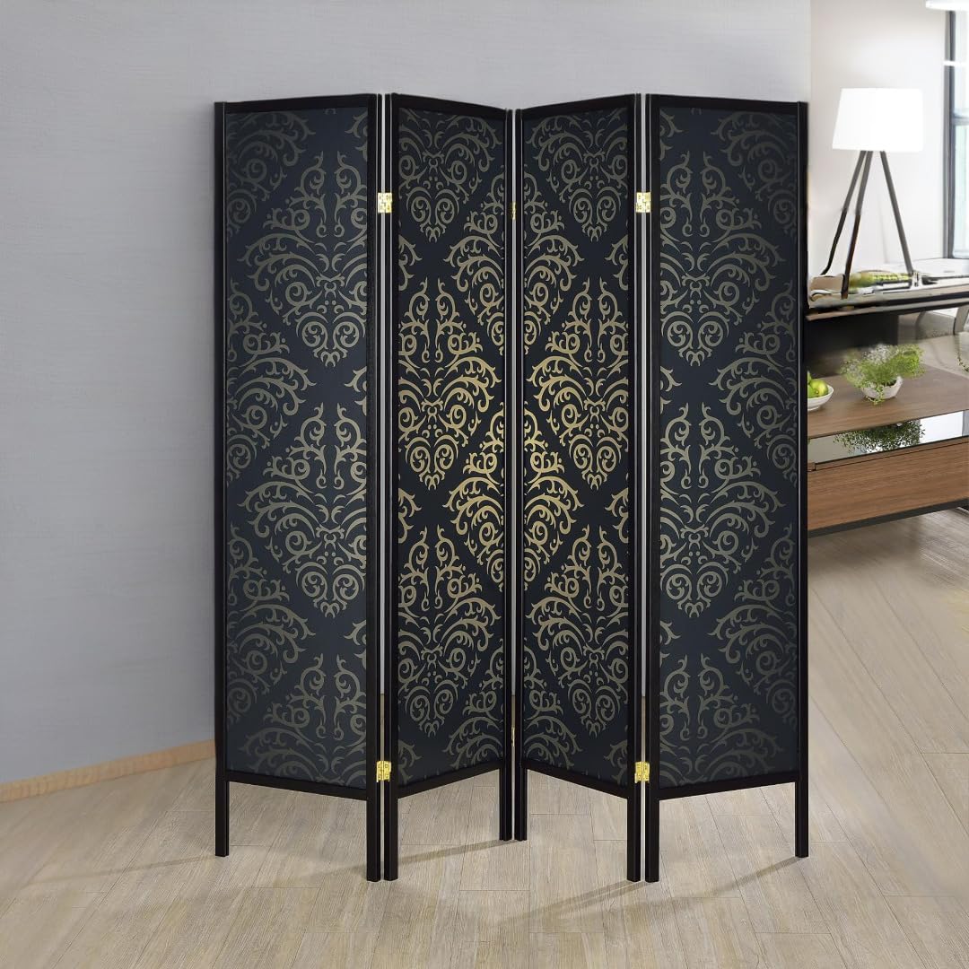NicBex Room Divider 4 Panel Room Dividers with Damask Print Partition Room Dividers and Folding Privacy Screens Wall Divider for Home, Office, Room Separation,69.5" W x 0.75" D x 70.25" H, Black - Lumora Desk