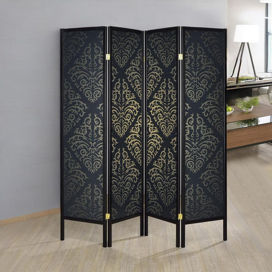NicBex Room Divider 4 Panel Room Dividers with Damask Print Partition Room Dividers and Folding Privacy Screens Wall Divider for Home, Office, Room Separation,69.5" W x 0.75" D x 70.25" H, Black - Lumora Desk