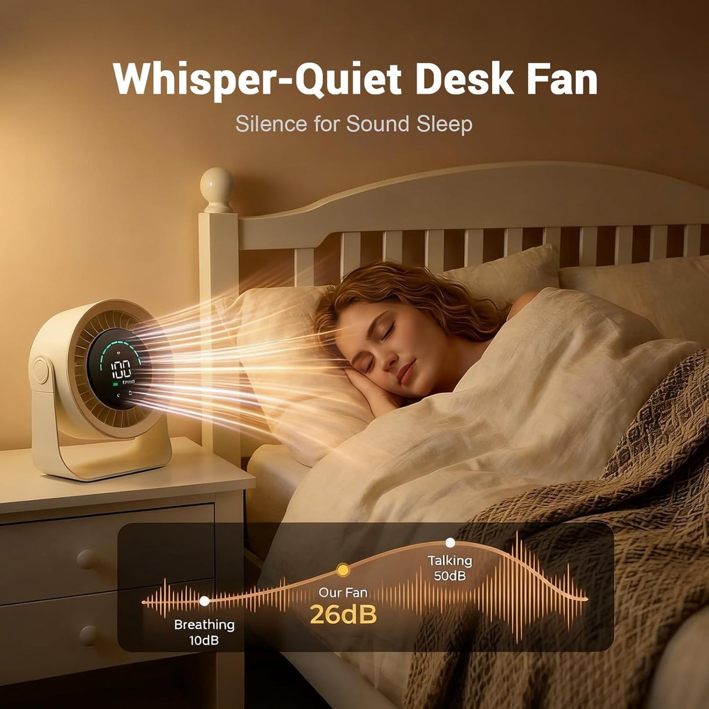 Mini Desk Fan, Small USB Rechargeable Quiet Desktop Fan, Cooling Table Electric Fan with LED Digital Display, 360°Adjustable Tilt for Bedroom, Office & Home (Khaki)