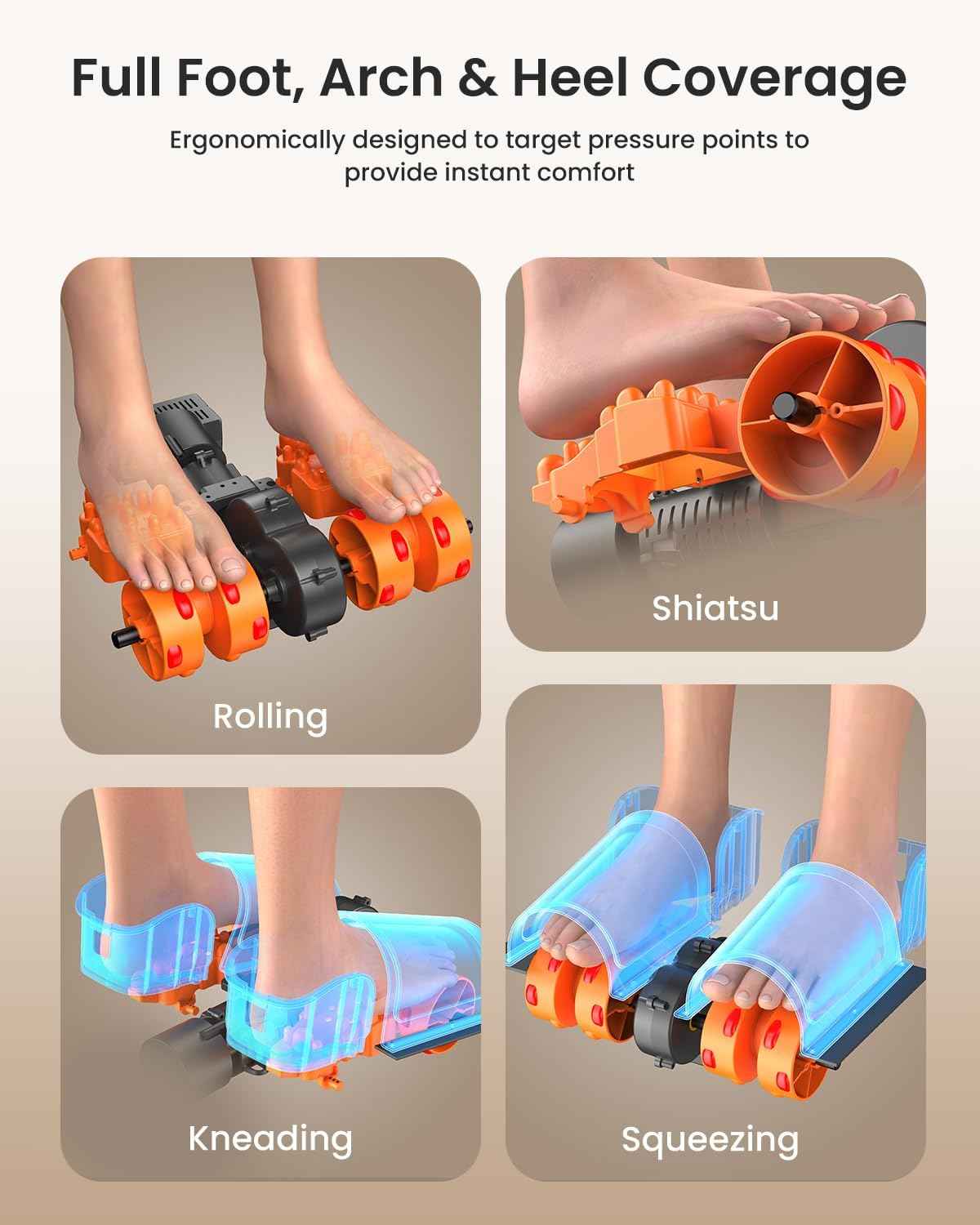 RENPHO Foot Massager Machine with Heat, Shiatsu Foot Massager for Plantar Fasciitis, Fathers Day Dad Gifts for Men, Cordless Control, FSA Eligible HSA Store Eligible, Up to Size 13
