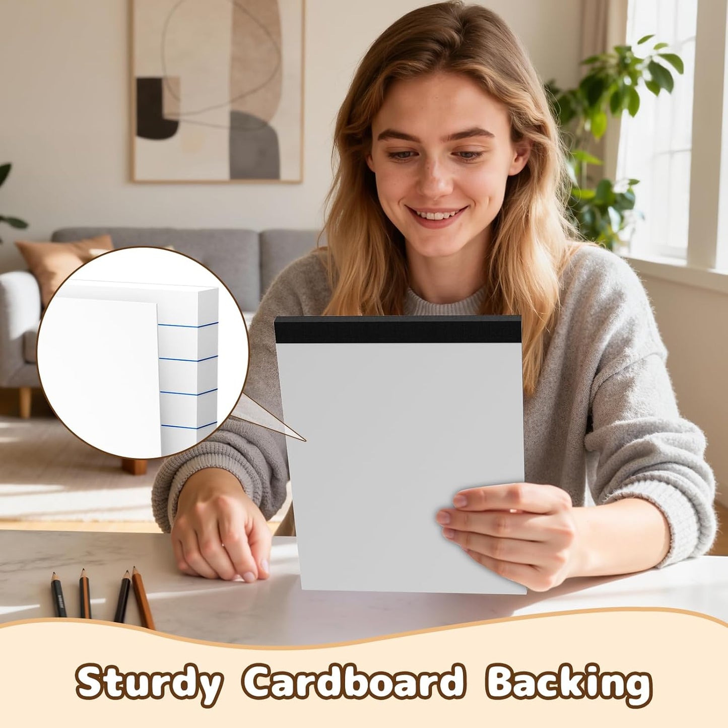 Legal Pads 8.5 x 11, White Note Pads, Wide Ruled Paper - 6 Pack (300 Sheets Total), Thick 80gsm Premium Writing Pads with Perforated Pages & Sturdy Backing Board for Office, School, Home