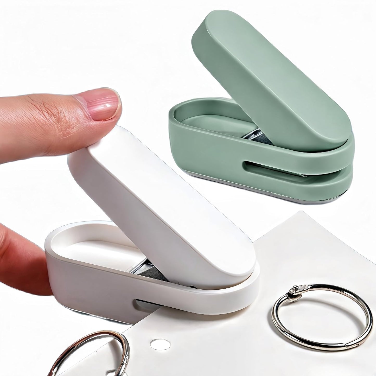 Magnoloran 2 Pack Single Hole Punch, 1/4 inch Mini Small Hole Puncher Heavy Duty Paper Hole Puncher Small Hole Punch One Hole Puncher for Crafts Paper Cards Tags Scrapbook-White&Green