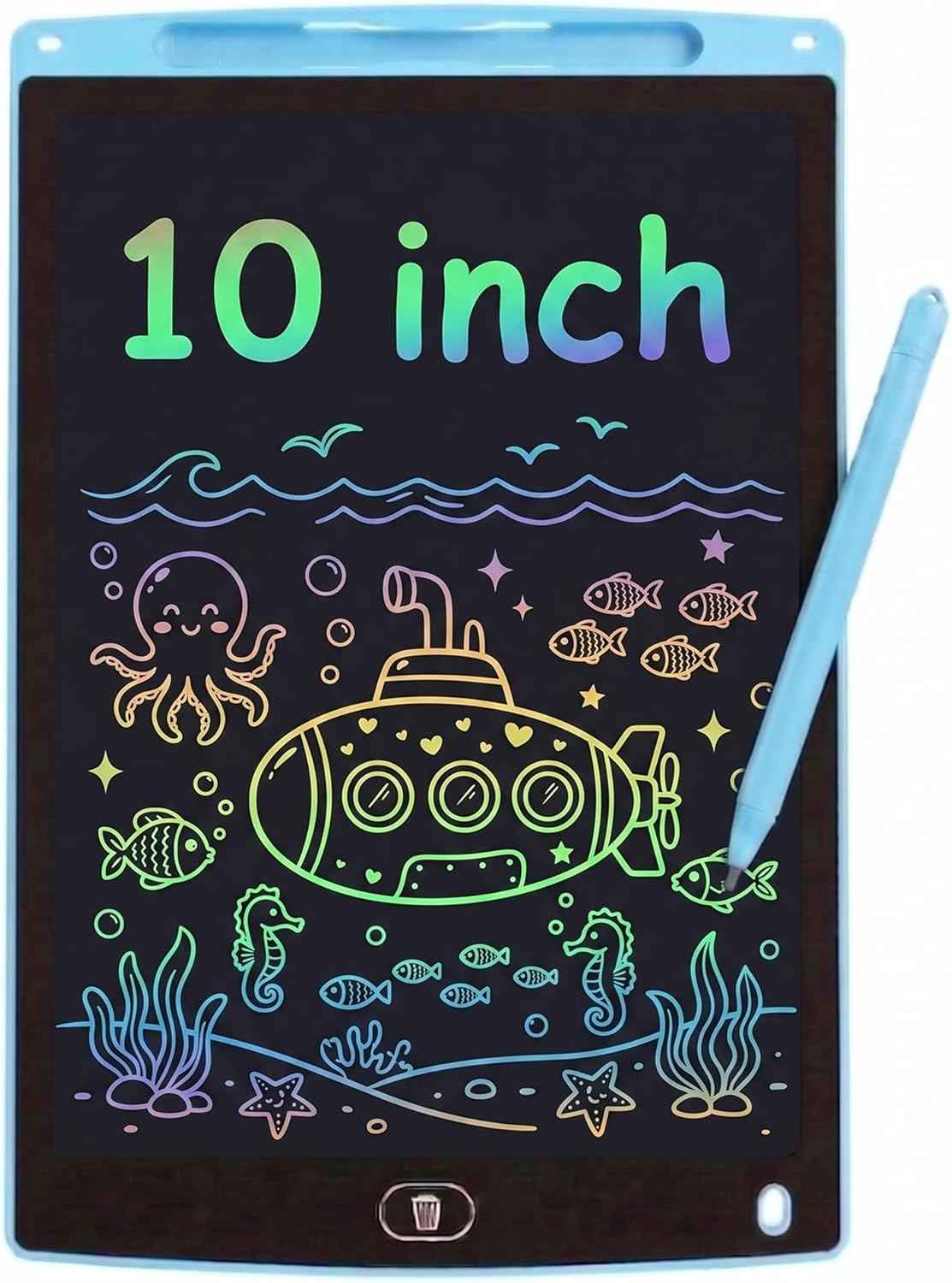 10 Inch LCD Writing Tablet for Kids, Colorful Screen Doodle Board Drawing Pad, Toddler Travel Essential Toys for Airplane & Car, Mess-Free Educational Gift for Boys Girls 3 4 5 6 7 8 Year Old(Blue)