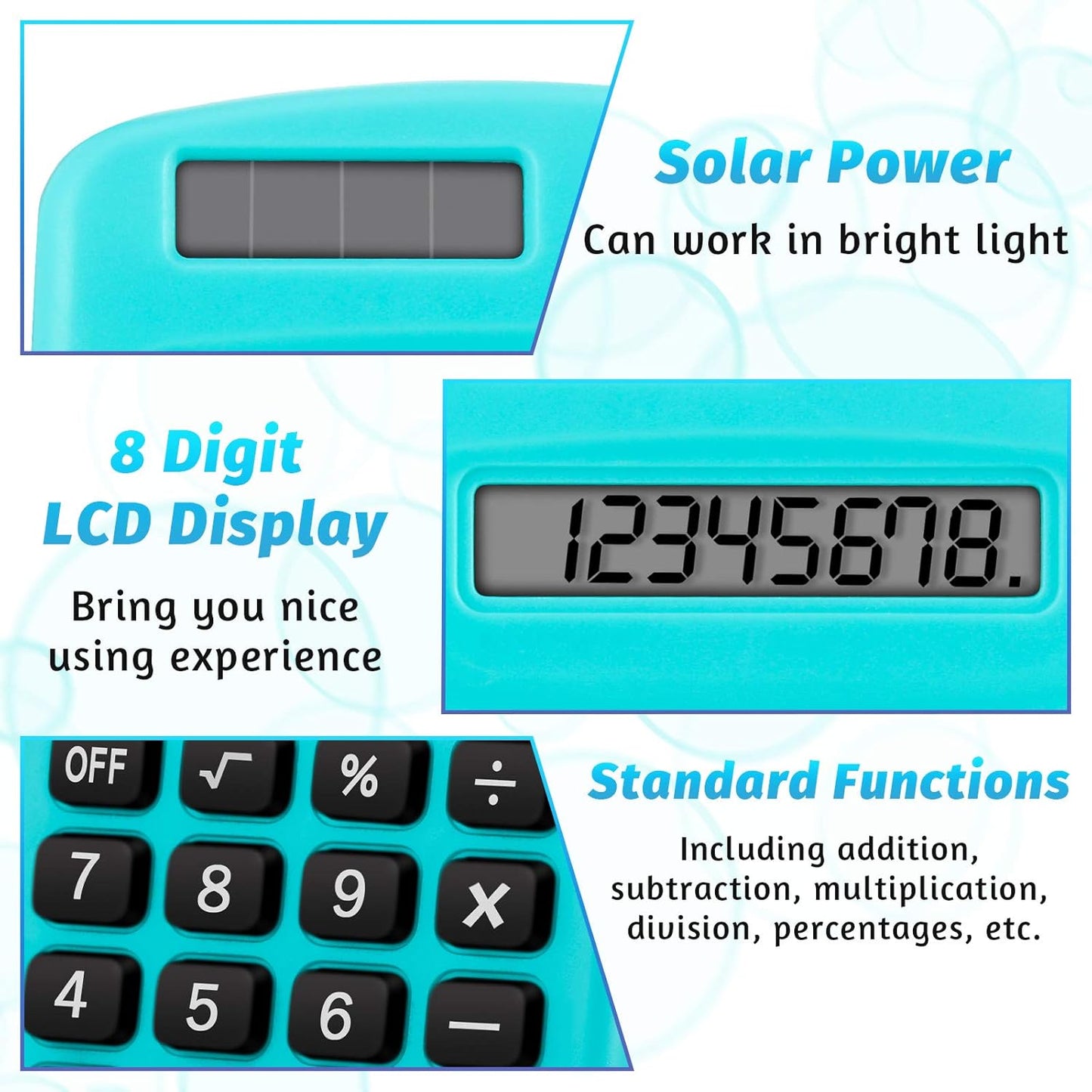 9 Pieces Solar Calculators Bulk - Mini Pocket Calculator for Students, Basic 8-Digit Dual Power (Solar & Battery), Colorful Classroom Supplies for Teachers, School Gifts for Students