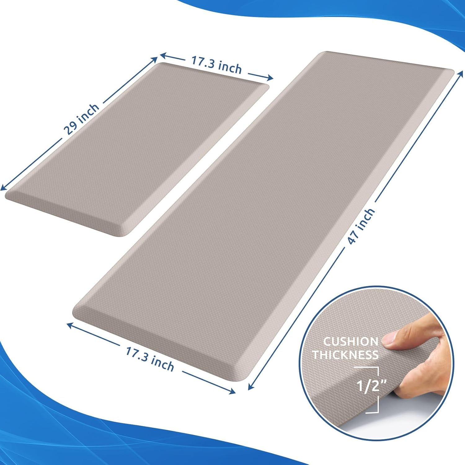 KitchenClouds 2PCS Kitchen Rugs Cushioned Anti-Fatigue Non-Slip Waterproof Kitchen Mat Comfort Foam Standing Mat for Floor Office Sink Laundry (Khaki) - Lumora Desk