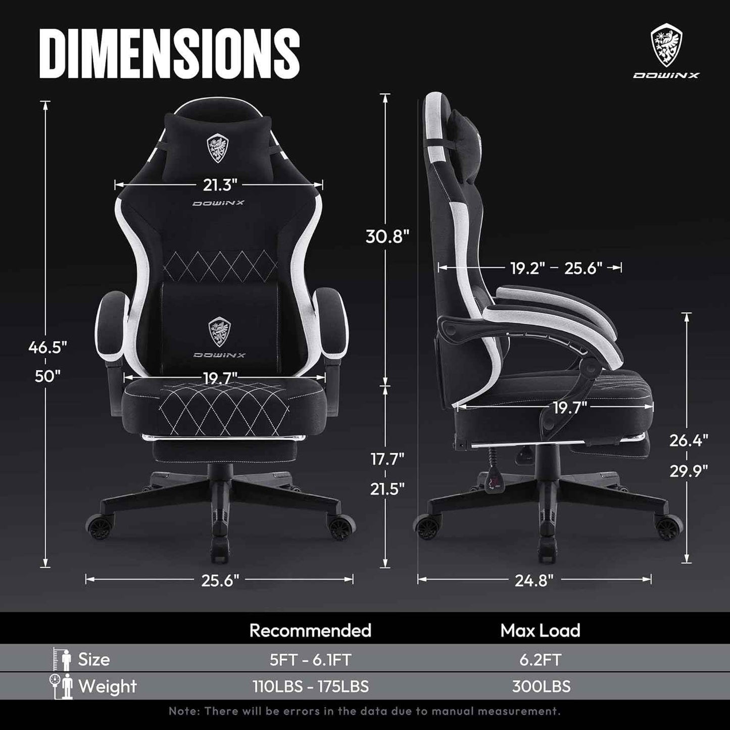 Dowinx Fabric Gaming Chair, Ergonomic Computer Chair with Footrest and Pocket Spring Cushion, Height Adjustable Video Gamer Chair with Lumbar Support for Adults, Black