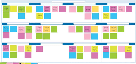 Sky Blue 12 Section Task, Objective and Goals Planning System Horizontal 36" Tall x 75" Wide. Wall Tray, Dry-Erase Marker, Eraser and 600 Sticky-Notes