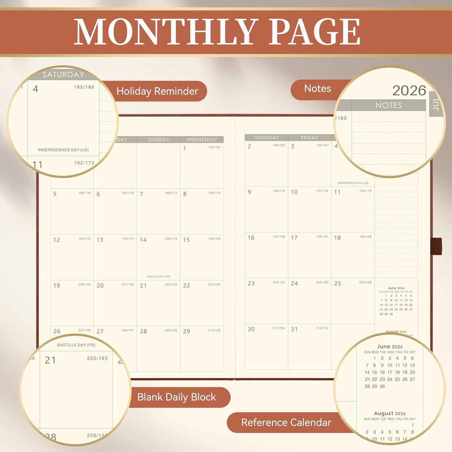2026-2027 Planner - Academic Planner 2026-2027, July 2026 - June 2027, 9" x 11", Leather Planner Large, Monthly Weekly Planner with Pen Holder + Elastic Closure + Leather Hardcover + Bookmarks - Brown