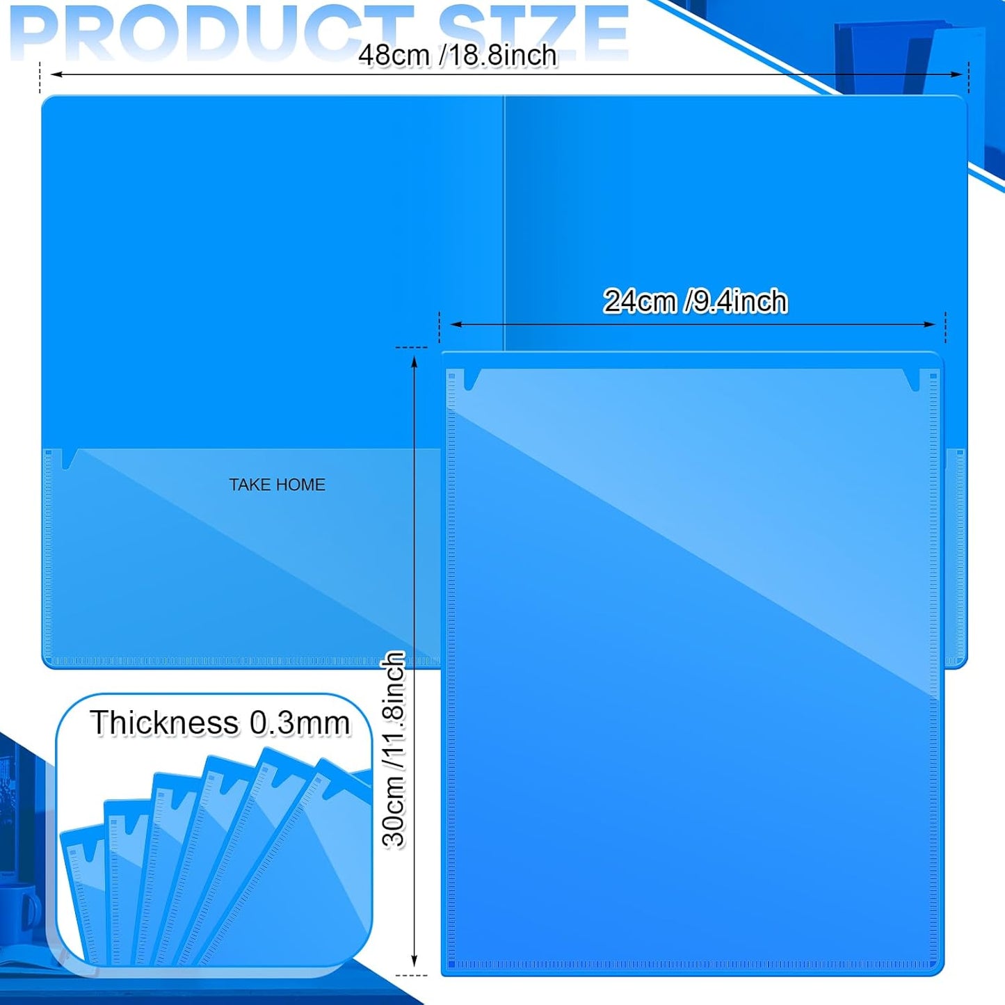 Henoyso 24 Pcs Folders Take Home Heavy Duty 2 Pocket Homework Folders with Clear Front Pockets for Elementary Students Parent Teacher Communication (Blue)