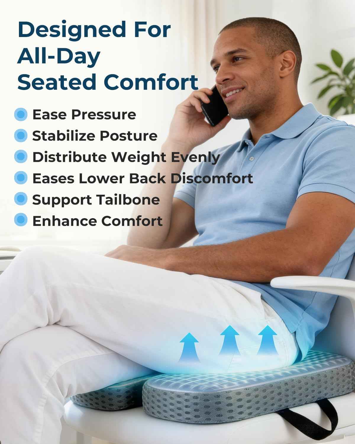 Premium Gel & Memory Foam Seat Cushion, Extra Large Cooling Portable Chair Pad for Long Sitting, Seat Cushion for Office Desk Chair, Car, Wheelchair, Airplane, Outdoor & Long Trips