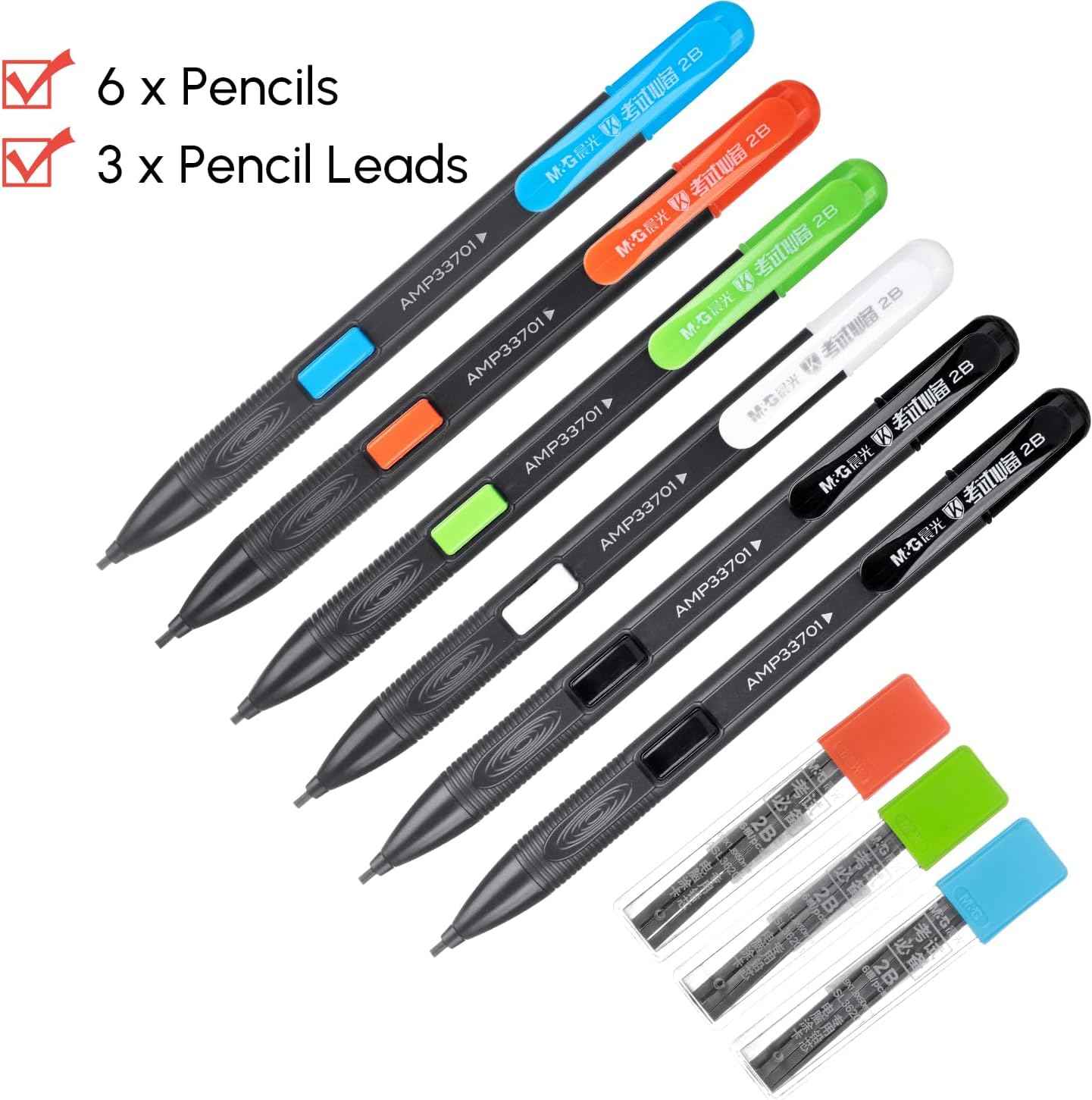 M&G 6 Pack Mechanical Pencils with Erasers 1.8mm, 3 Tubes of Lead Refills, Bulk Mechanical Pencils for School Supplies, Teacher Supplies, Drawing Pencils, Sketching Pencils