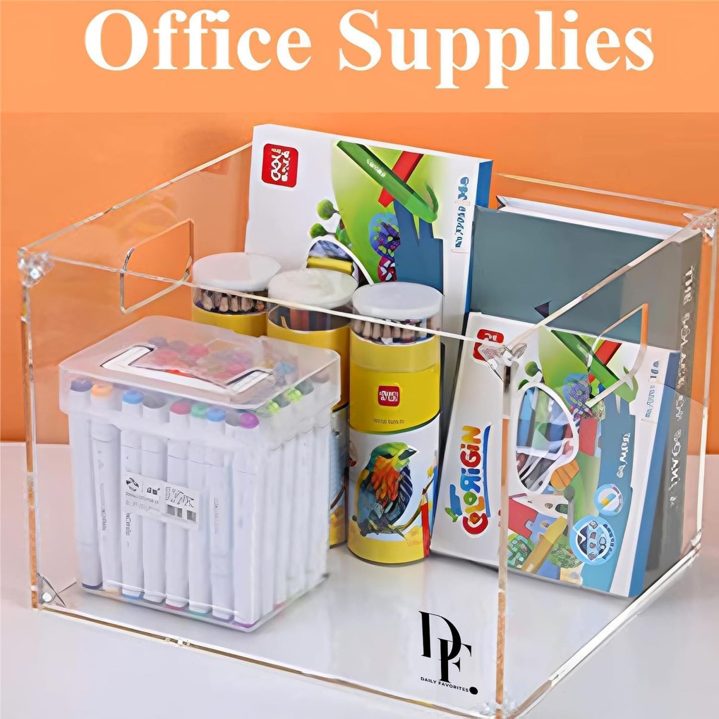 DF Acrylic File Holder with Handles - Acrylic File Organizer - Clear File Box for Letter Size/A4 Folder Holder - Desktop Hanging File Organizer (Without Partition)